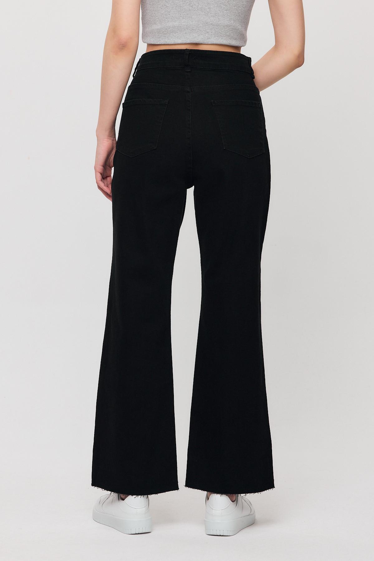 Siyah 12032 Paçası Kesik Straight Jean - 5