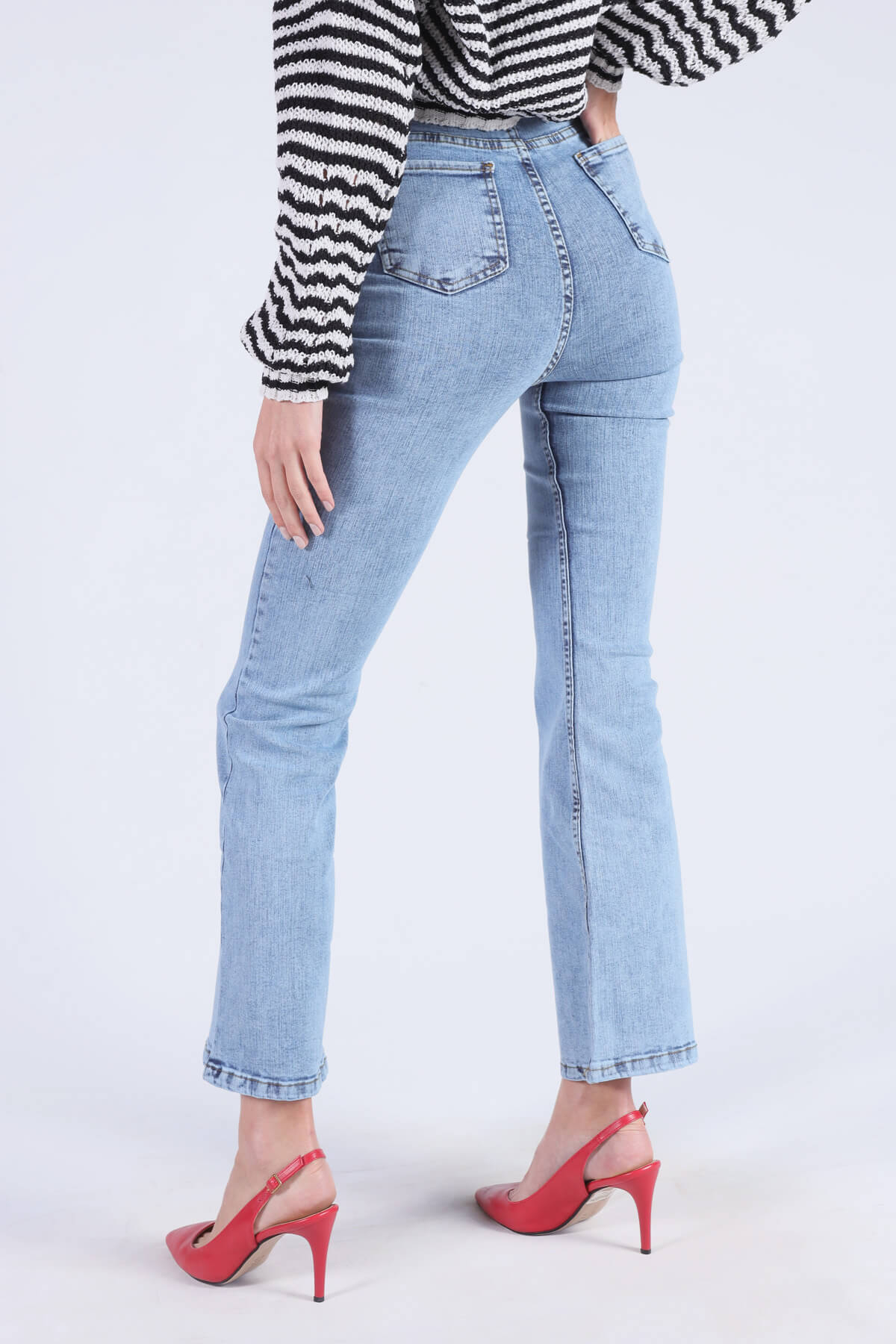 12037 Önü Düğmeli İspanyol Pantolon Buz - 5