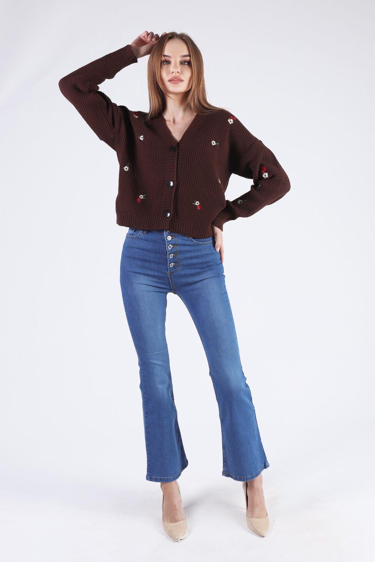 Mavi Önü Düğmeli İspanyol Pantolon 12037 