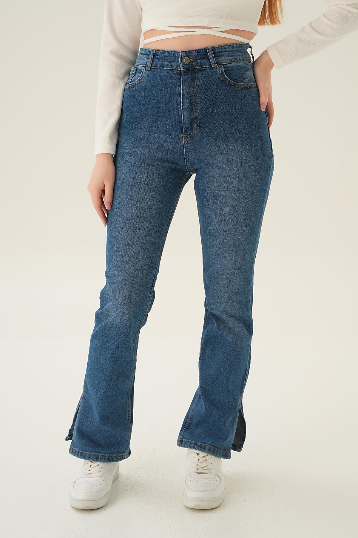 12042 Paça Yırtmaç Detay Jean Mavi - 3