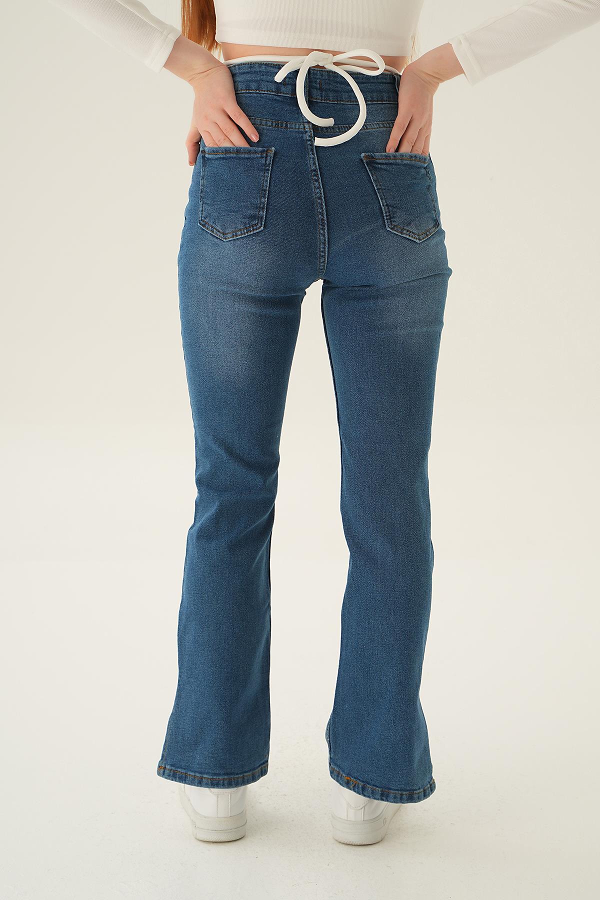 Mavi Paça Yırtmaç Detay Jean 12042 - 5