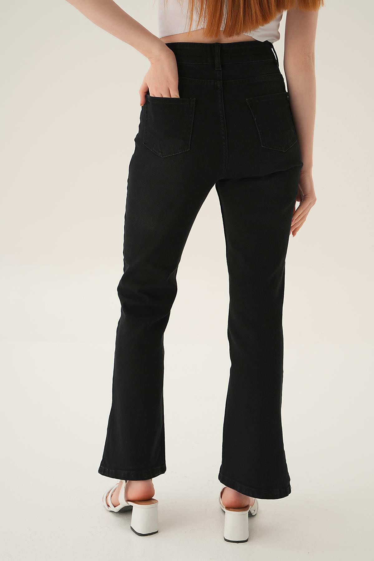 Siyah Paça Yırtmaç Detay Jean 12042 - 4