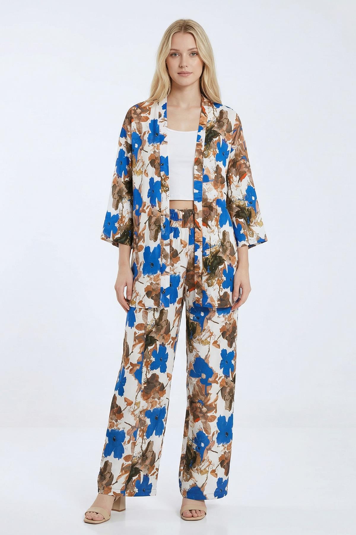 Desenli Kimono Takım 121 Mavi - RAYS