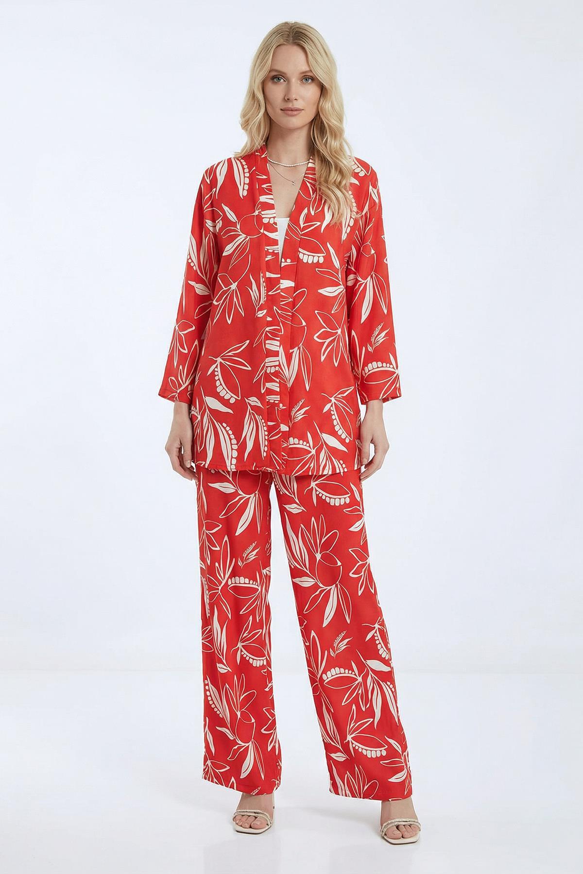 Desenli Kimono Takım 121 Pembe - RAYS