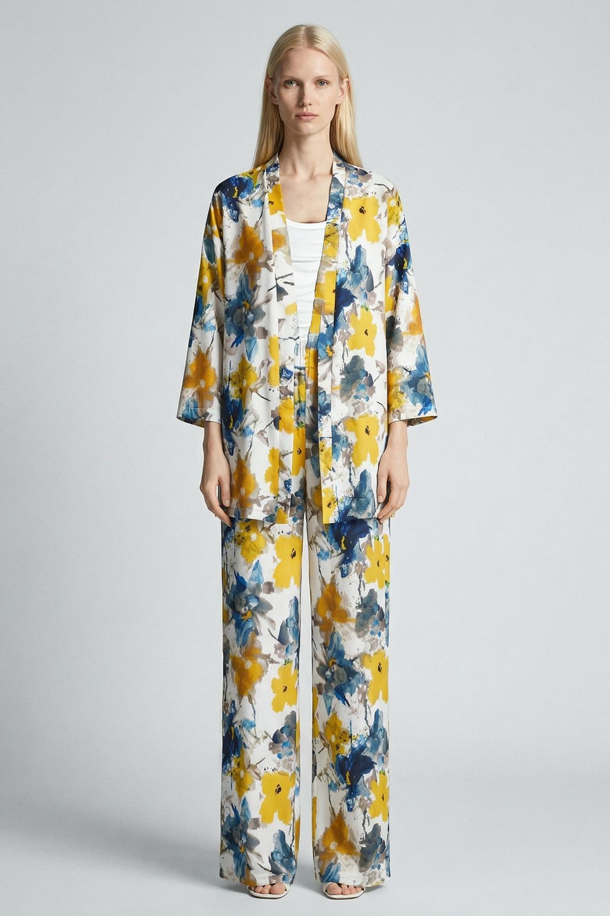 Desenli Kimono Takım 121 Sarı - 1