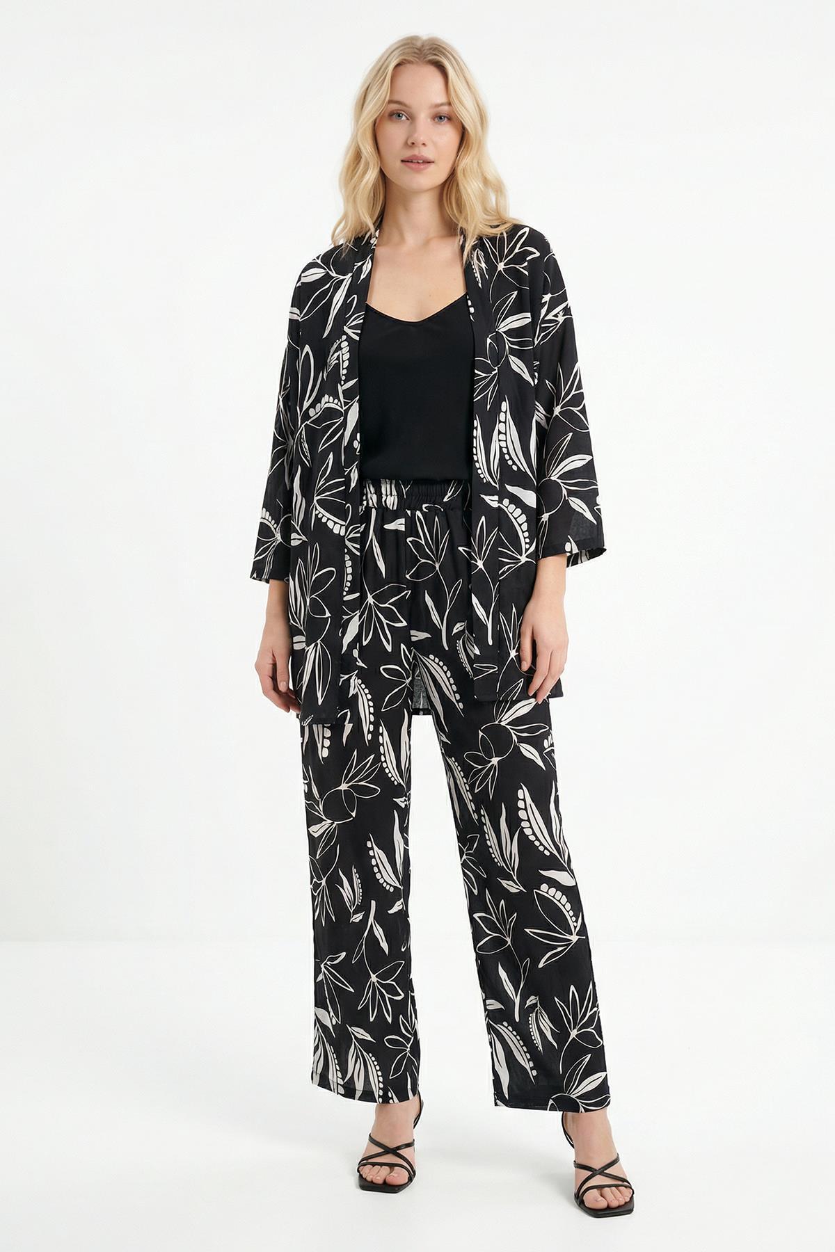 Siyah Desenli Kimono Takım 121 - 1