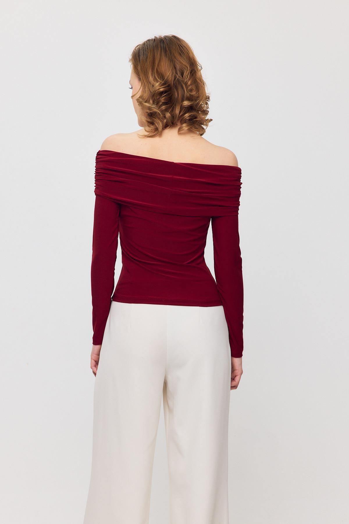 Bordo Madonna Yaka Büzgülü Bluz 12222 - 5