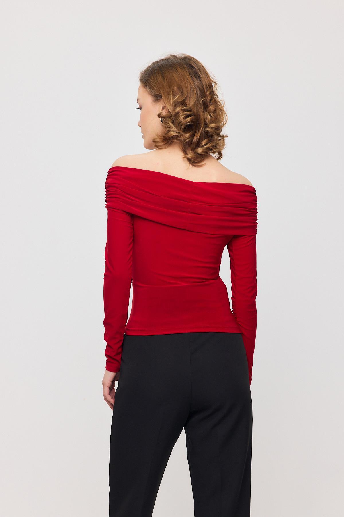12222 Madonna Yaka Büzgülü Bluz Kırmızı - 5