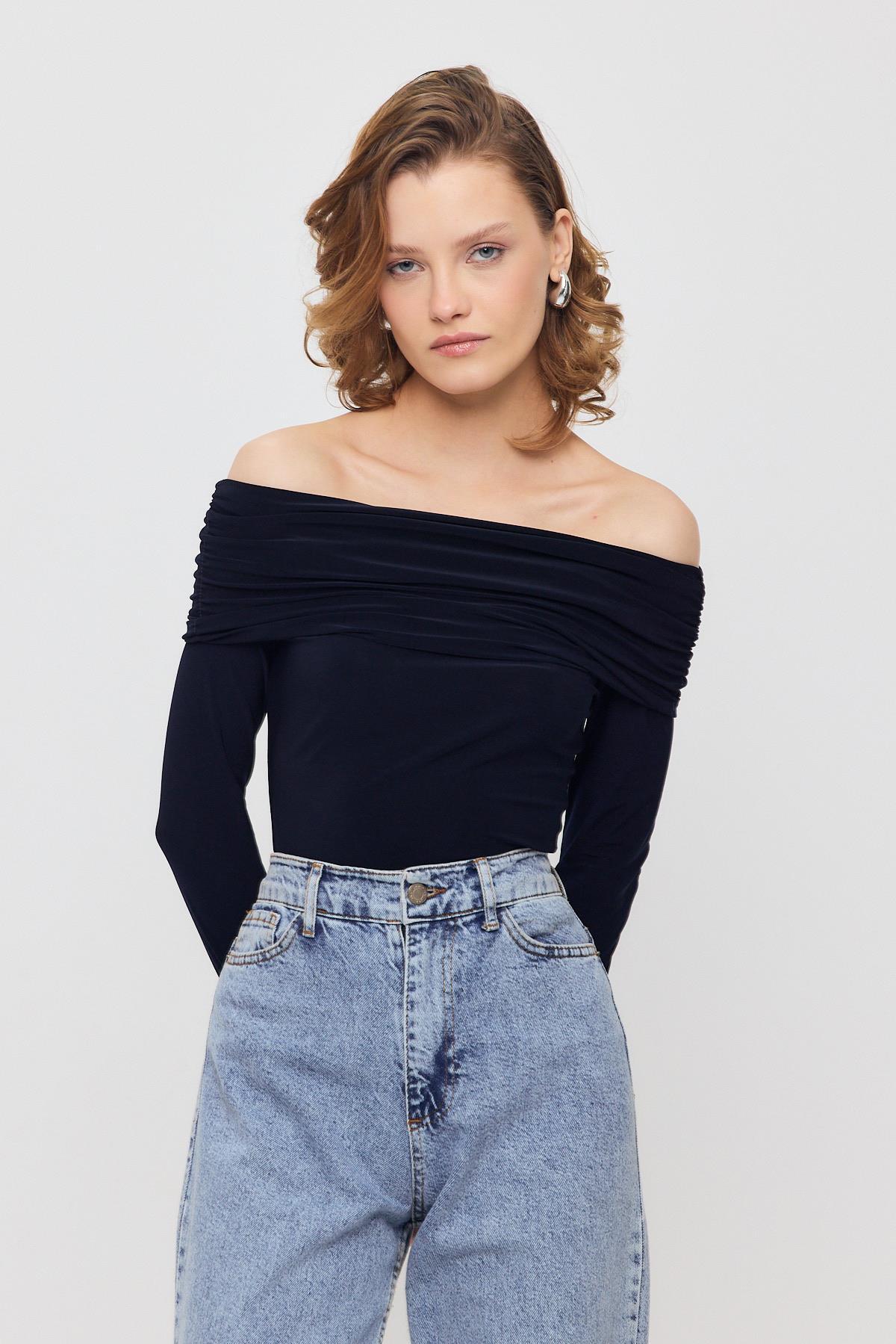 12222 Madonna Yaka Büzgülü Bluz Laci - 7