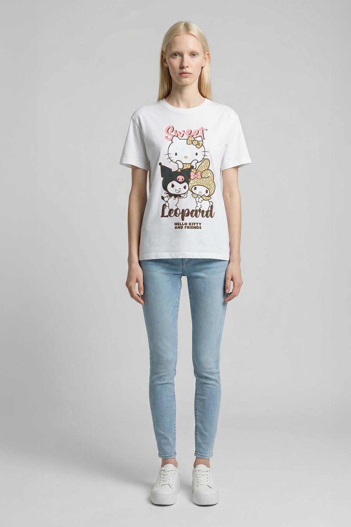Beyaz Hello Kitty Baskılı Tişört 127 - RAYS