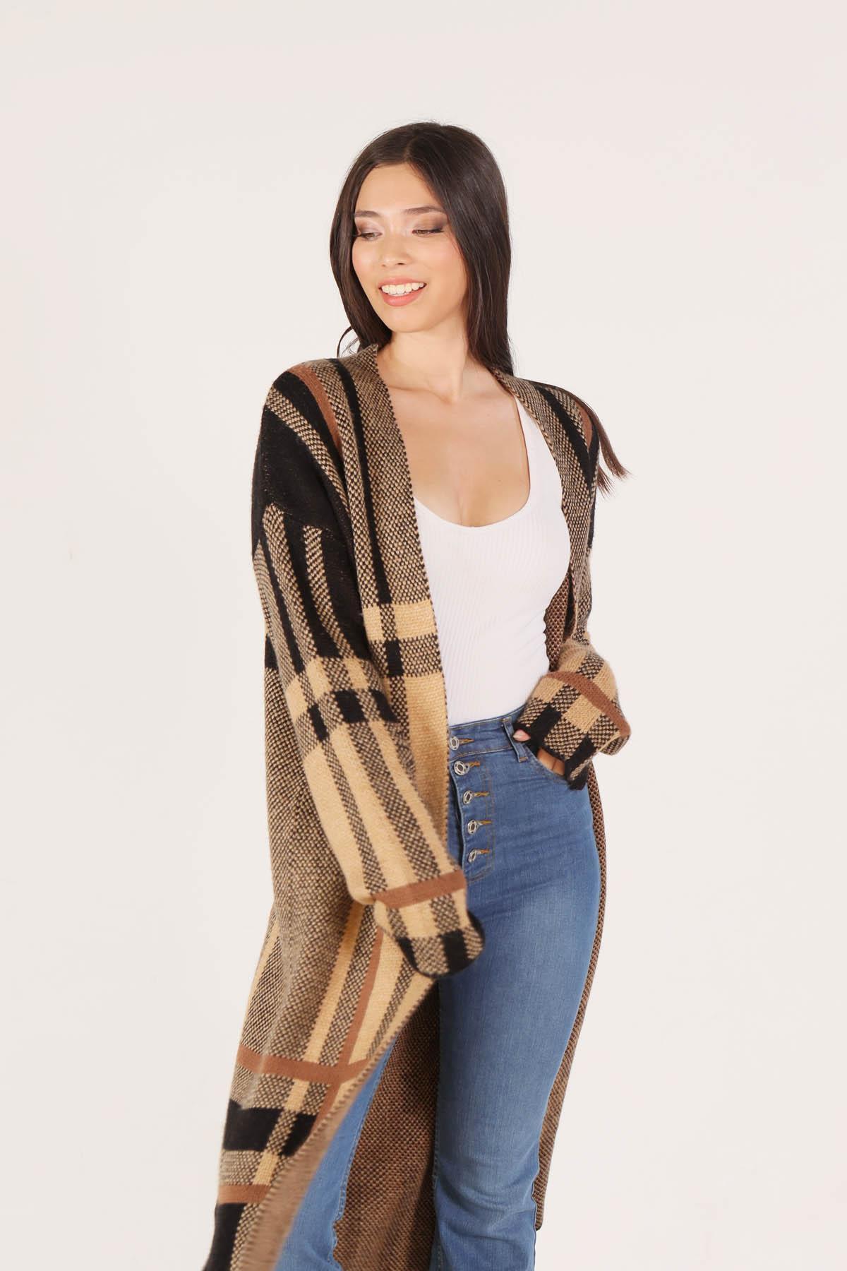 Bej Çizgili Uzun Hırka 1270 - 4