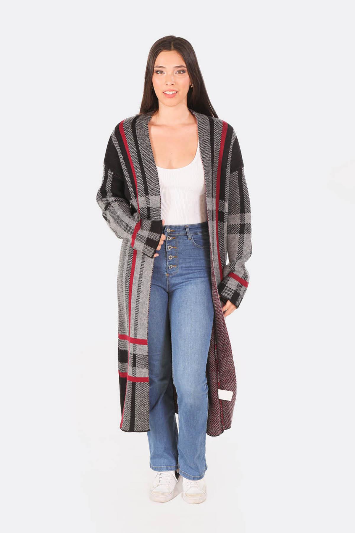 Gri Çizgili Uzun Hırka 1270 - 4