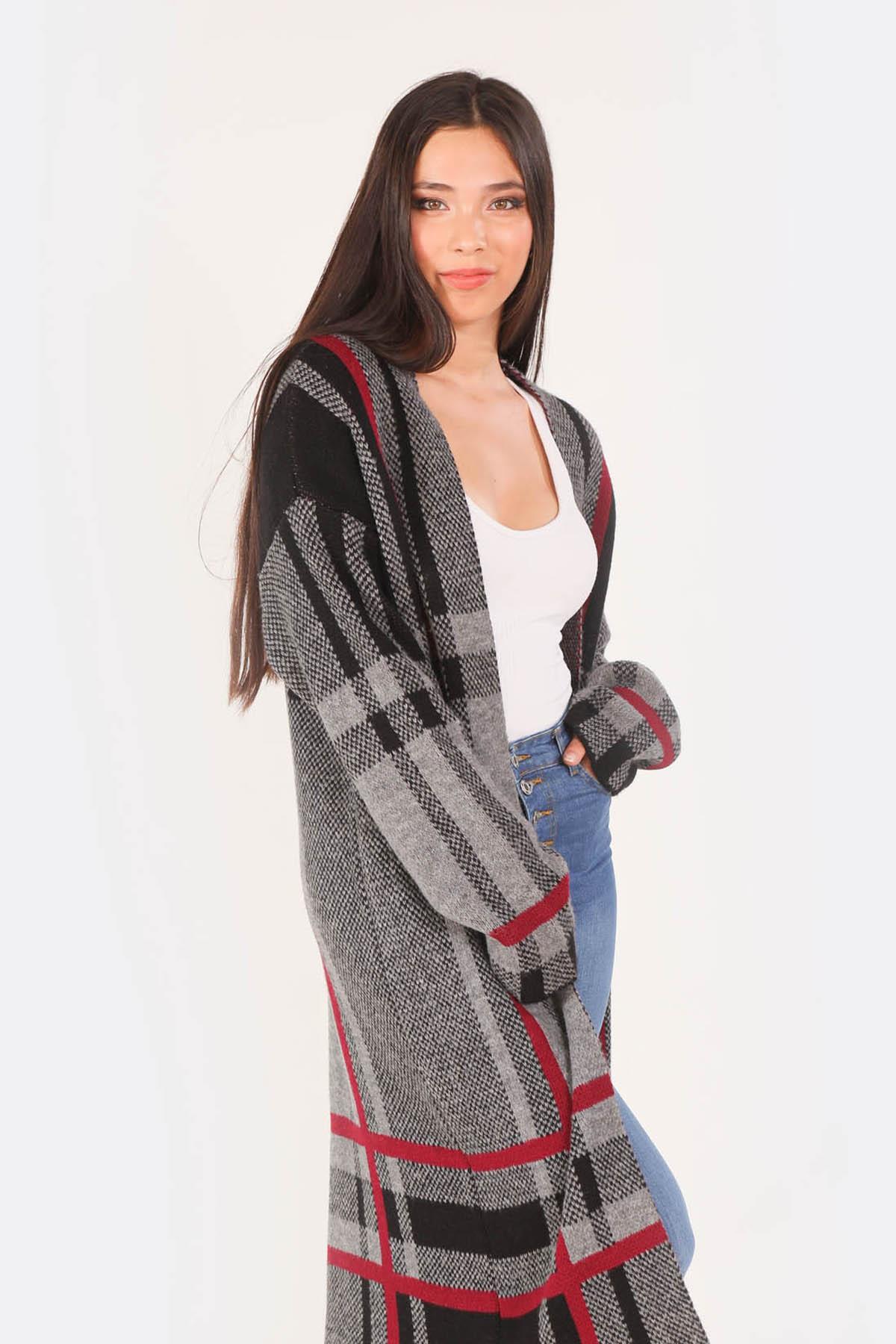 Gri Çizgili Uzun Hırka 1270 - 5