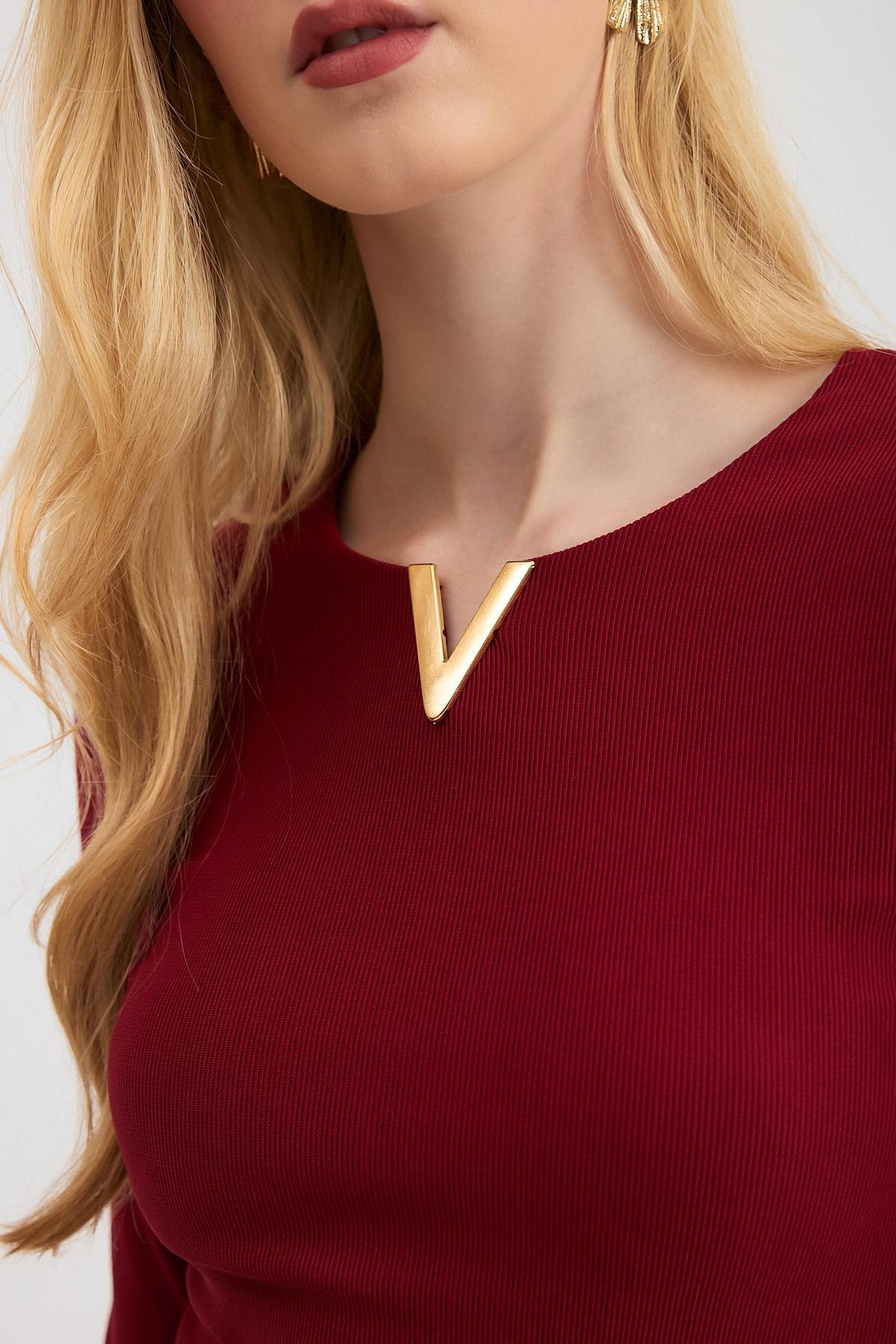 Bordo Yaka V Demir Bluz 13084 - 4