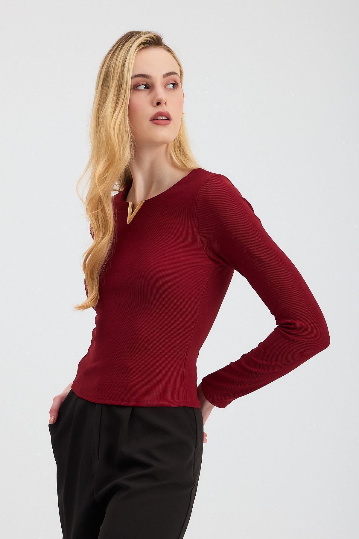 Bordo Yaka V Demir Bluz 13084 - 8