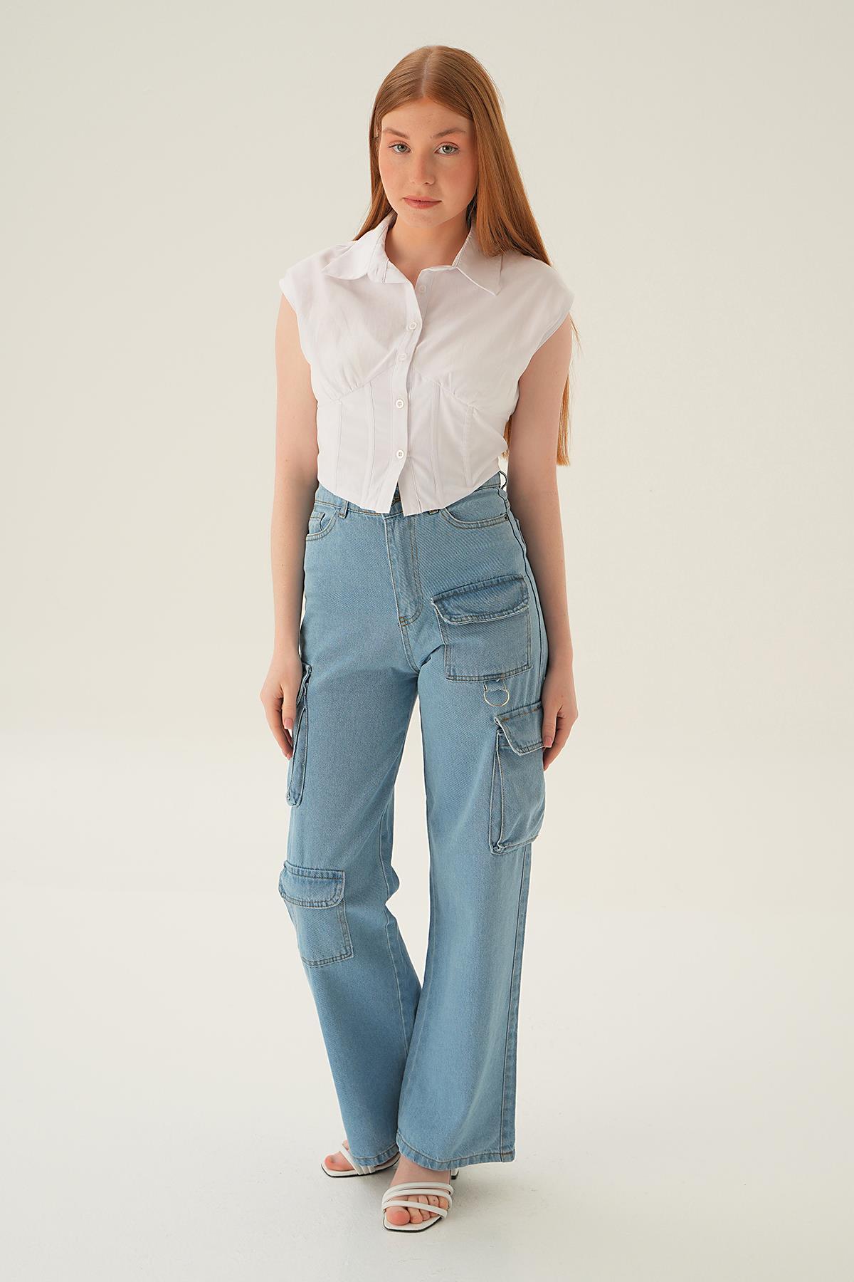 Açık Mavi Kargo Cep Detay Jean 13100 - 1