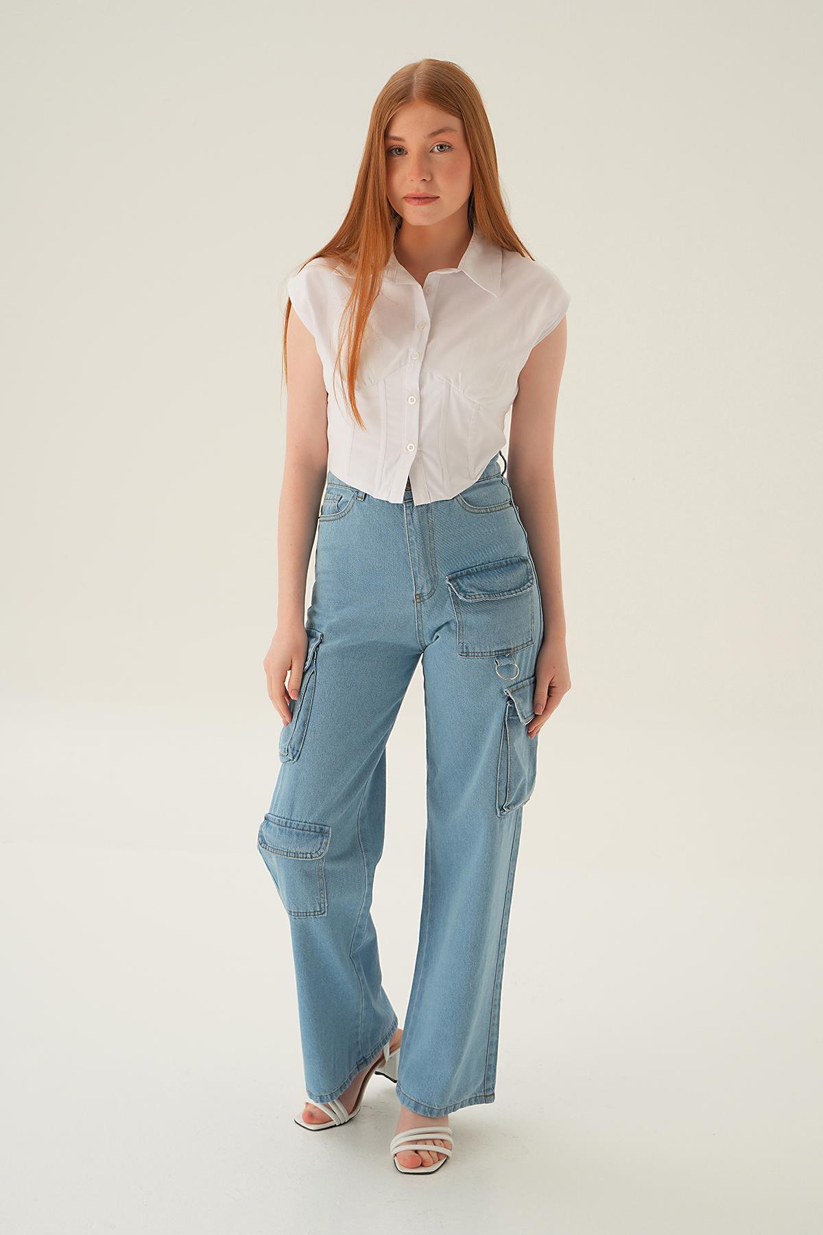 Açık Mavi Kargo Cep Detay Jean 13100 - 6