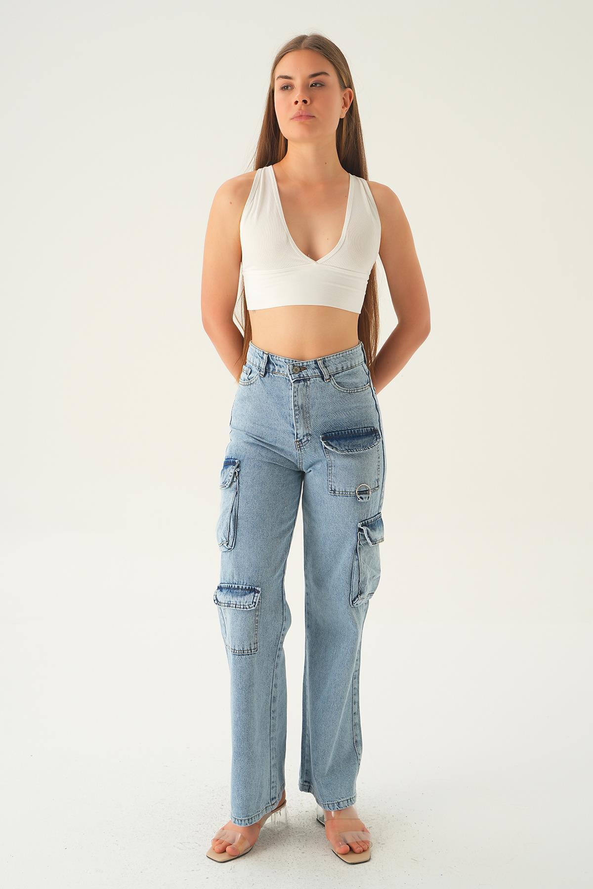 13100 Kargo Cep Detay Jean Buz - 6