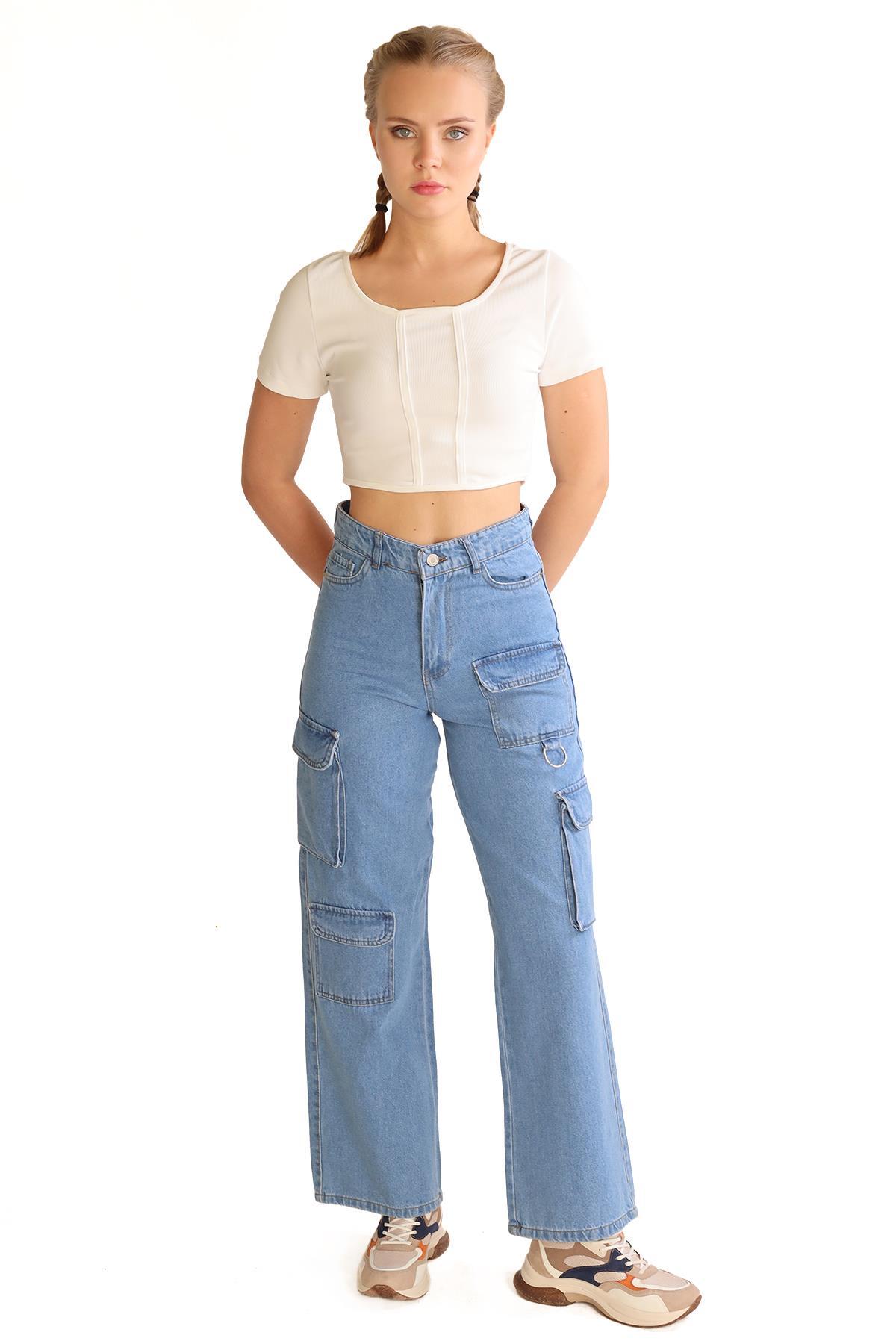 13100 Kargo Cep Detay Jean Mavi 