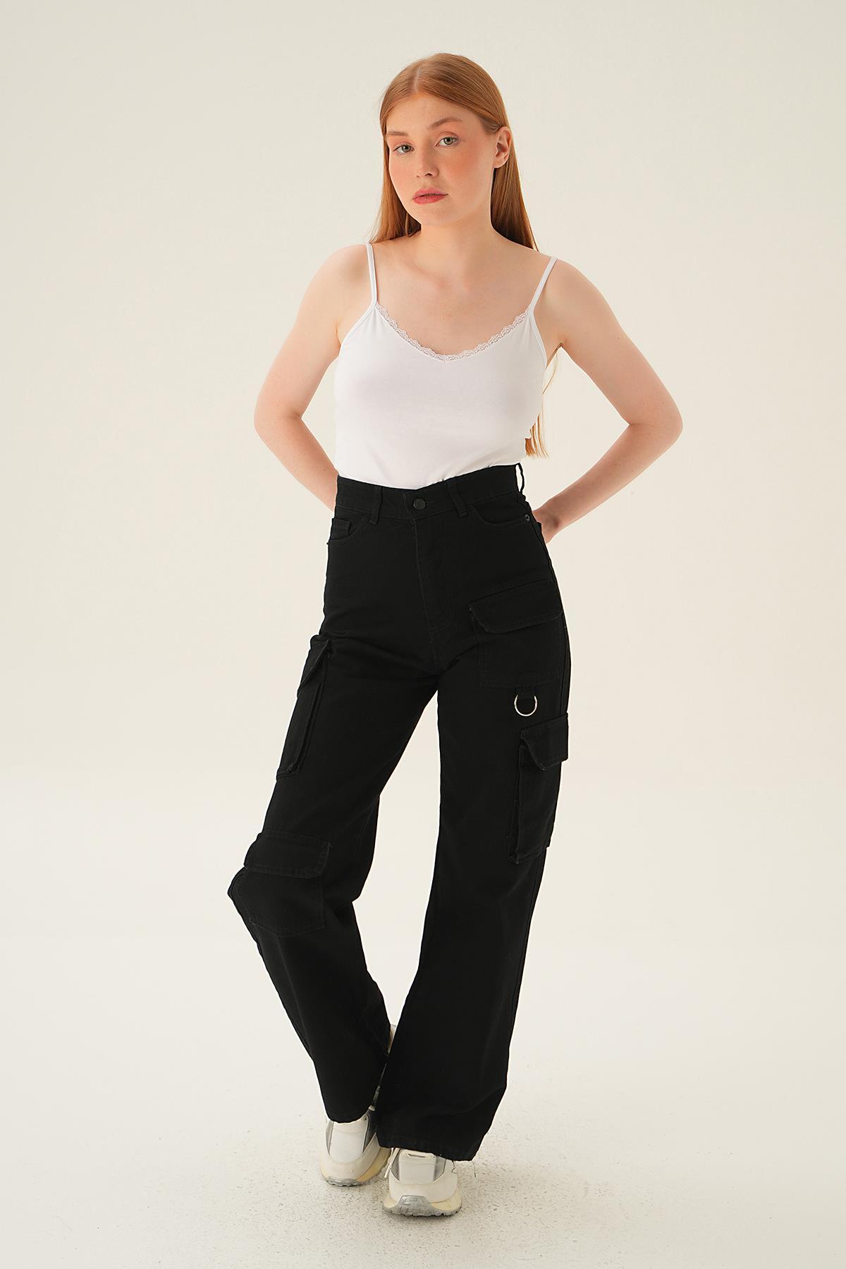 13100 Kargo Cep Detay Jean Siyah 