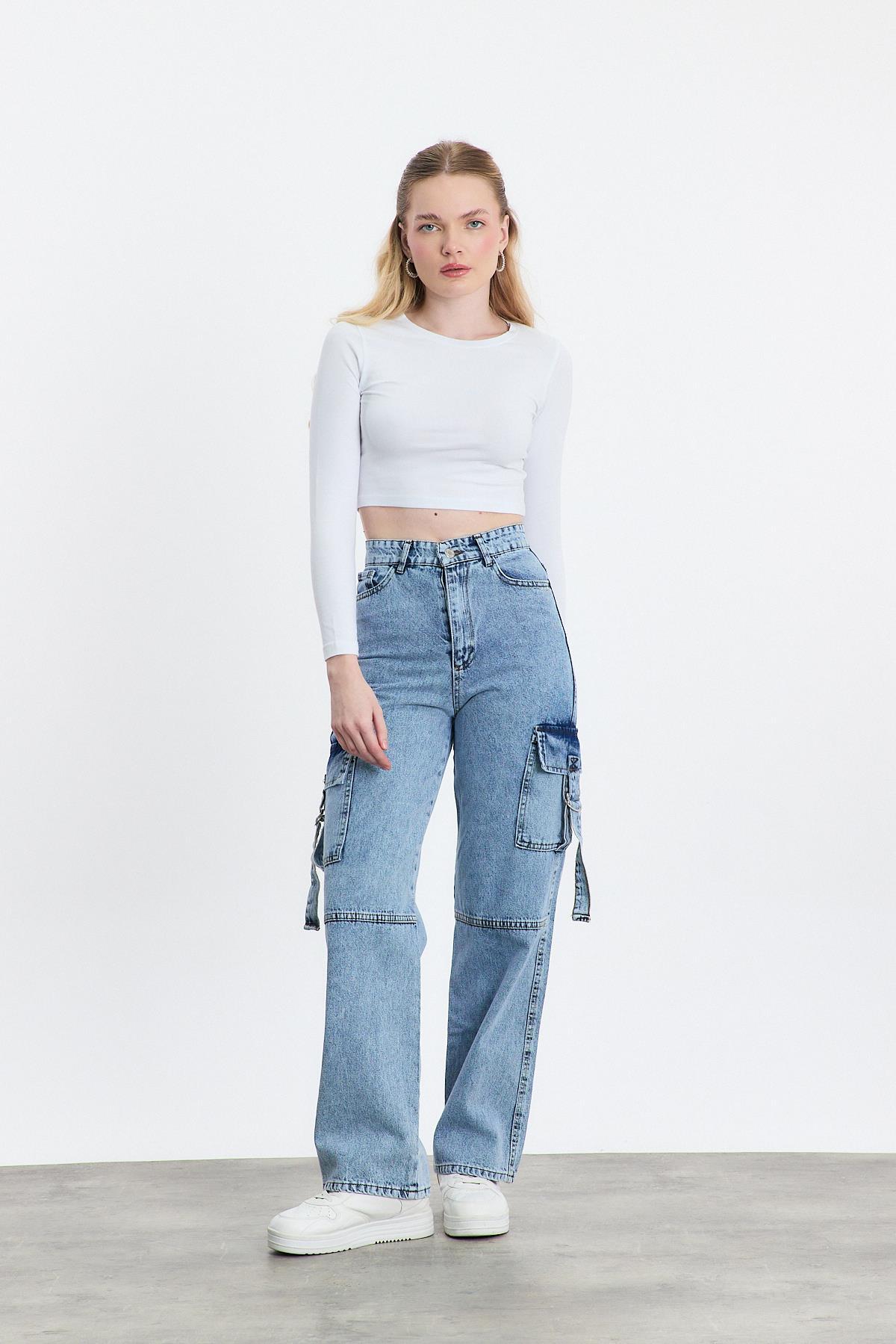 Buzkar Kargo Cep Palazzo Pantolon 13101 - 1