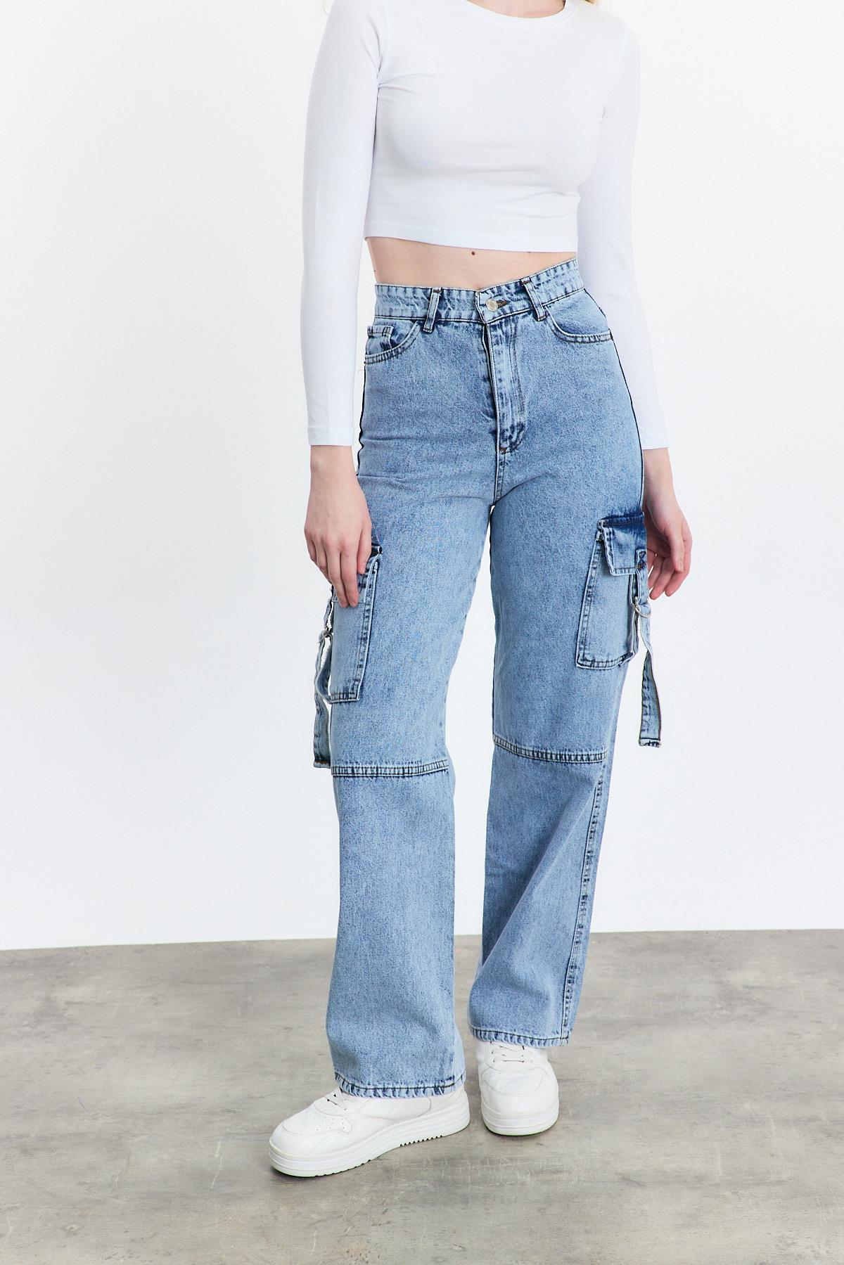 Buzkar Kargo Cep Palazzo Pantolon 13101 - 2