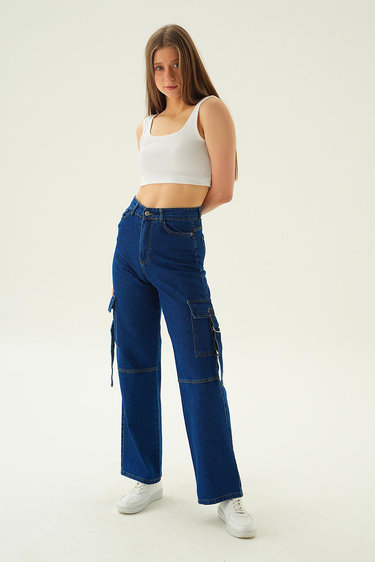 Mavi Kargo Cep Palazzo Pantolon 13101 - 1