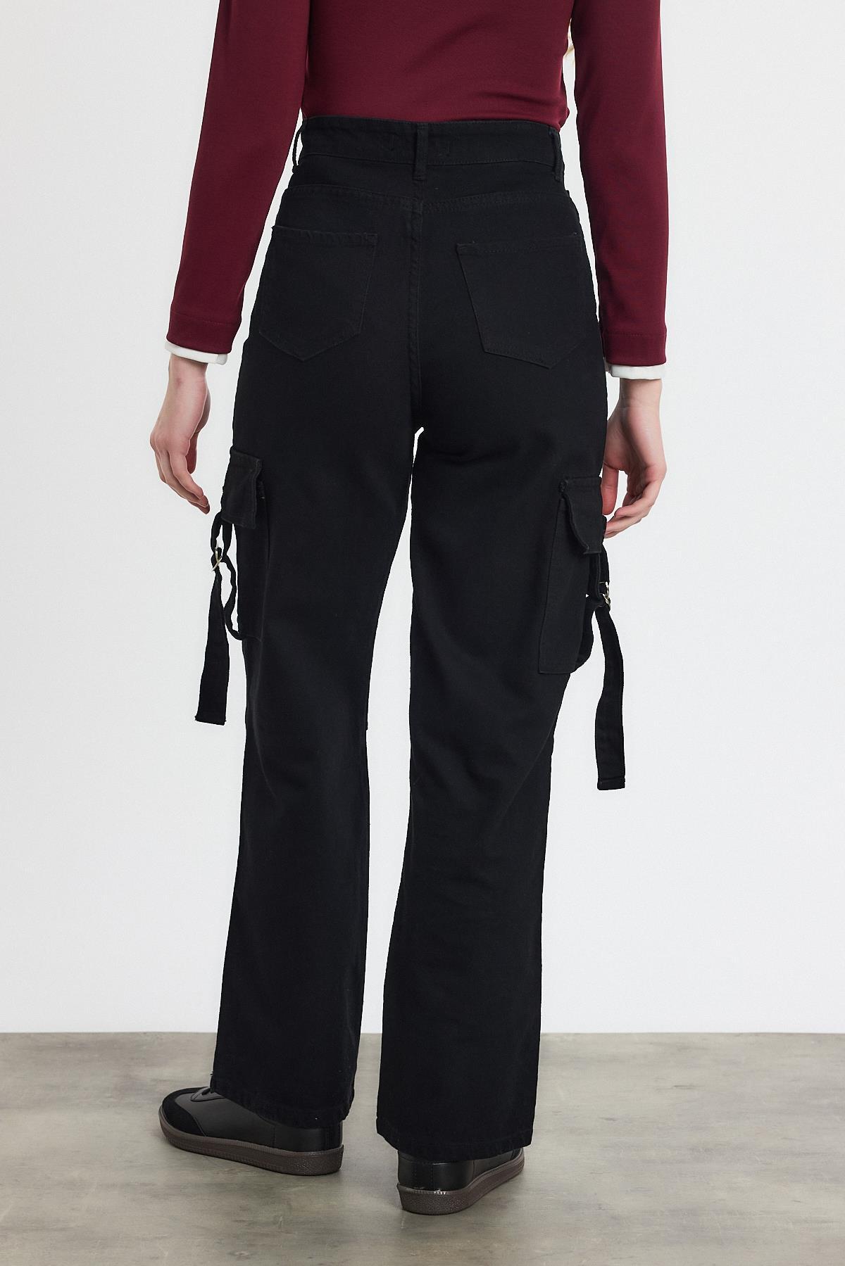 13101 Kargo Cep Palazzo Pantolon Siyah - 5