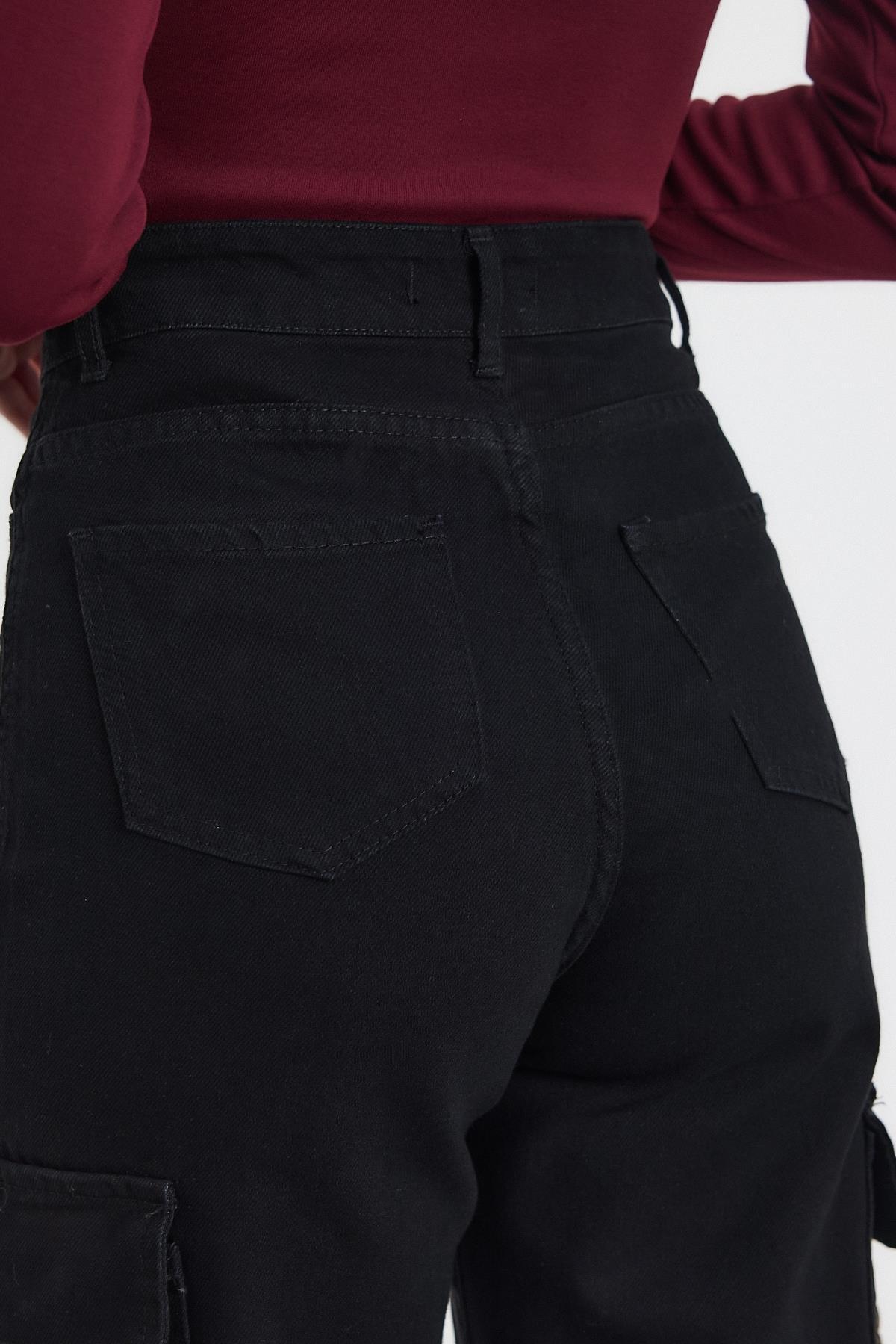 13101 Kargo Cep Palazzo Pantolon Siyah - 6