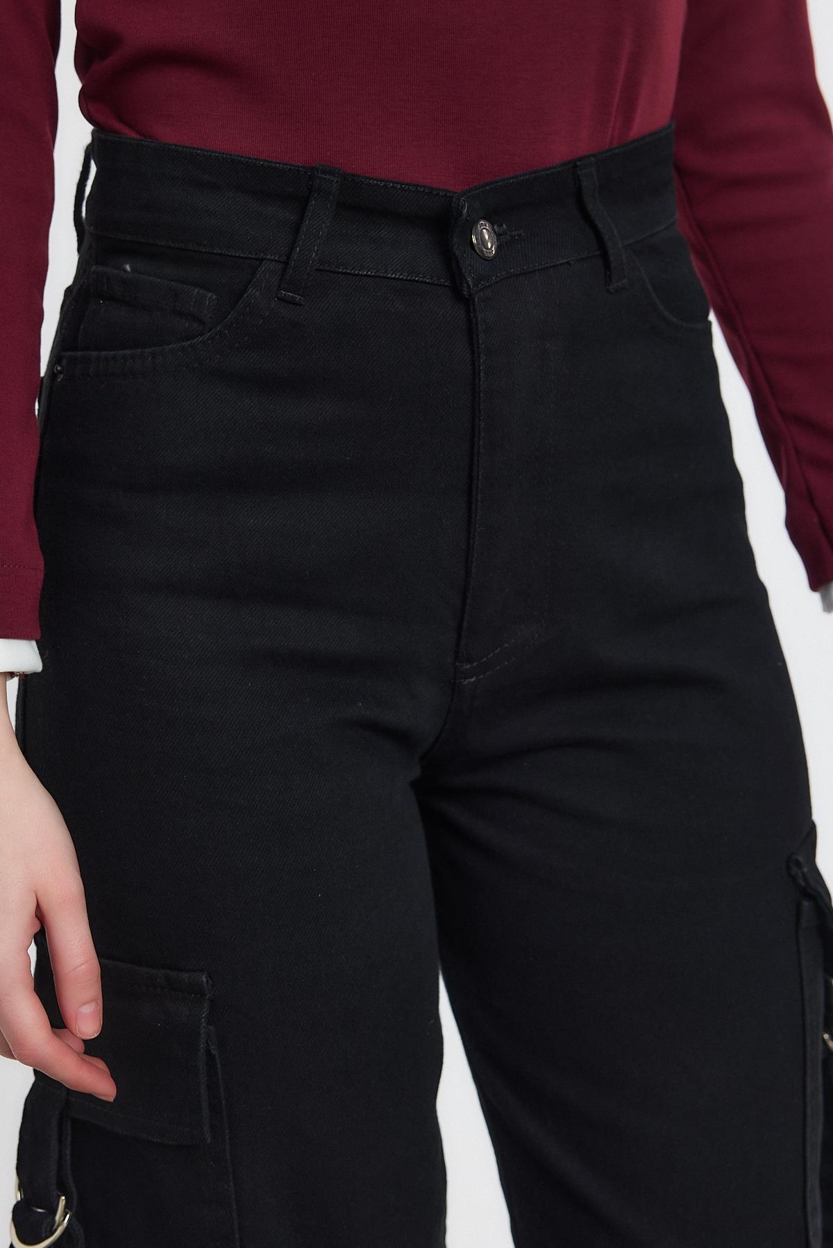 Siyah Kargo Cep Palazzo Pantolon 13101 - 4