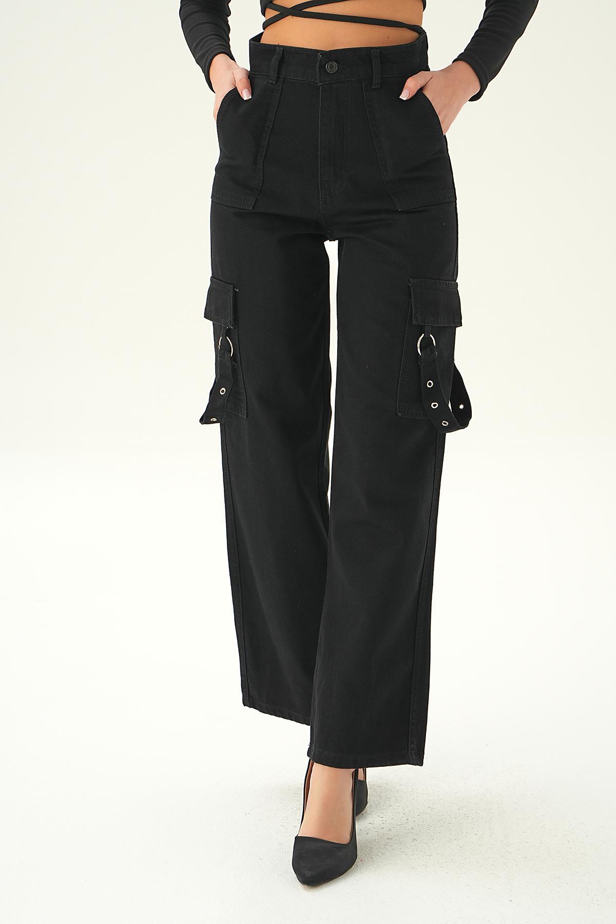 Siyah Kargo Cep Palazzo Jean 13102 - 3
