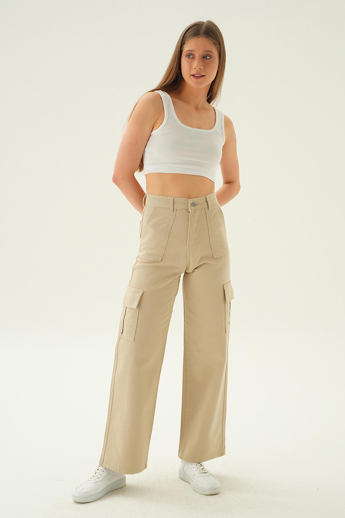 Bej Kargo Cep Dikişli Pantolon 13107 