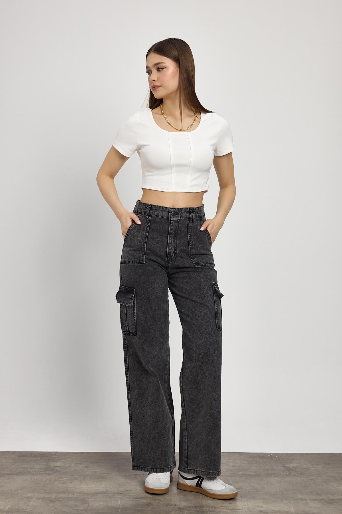 13107 Kargo Cep Dikişli Pantolon Füme - RAYS