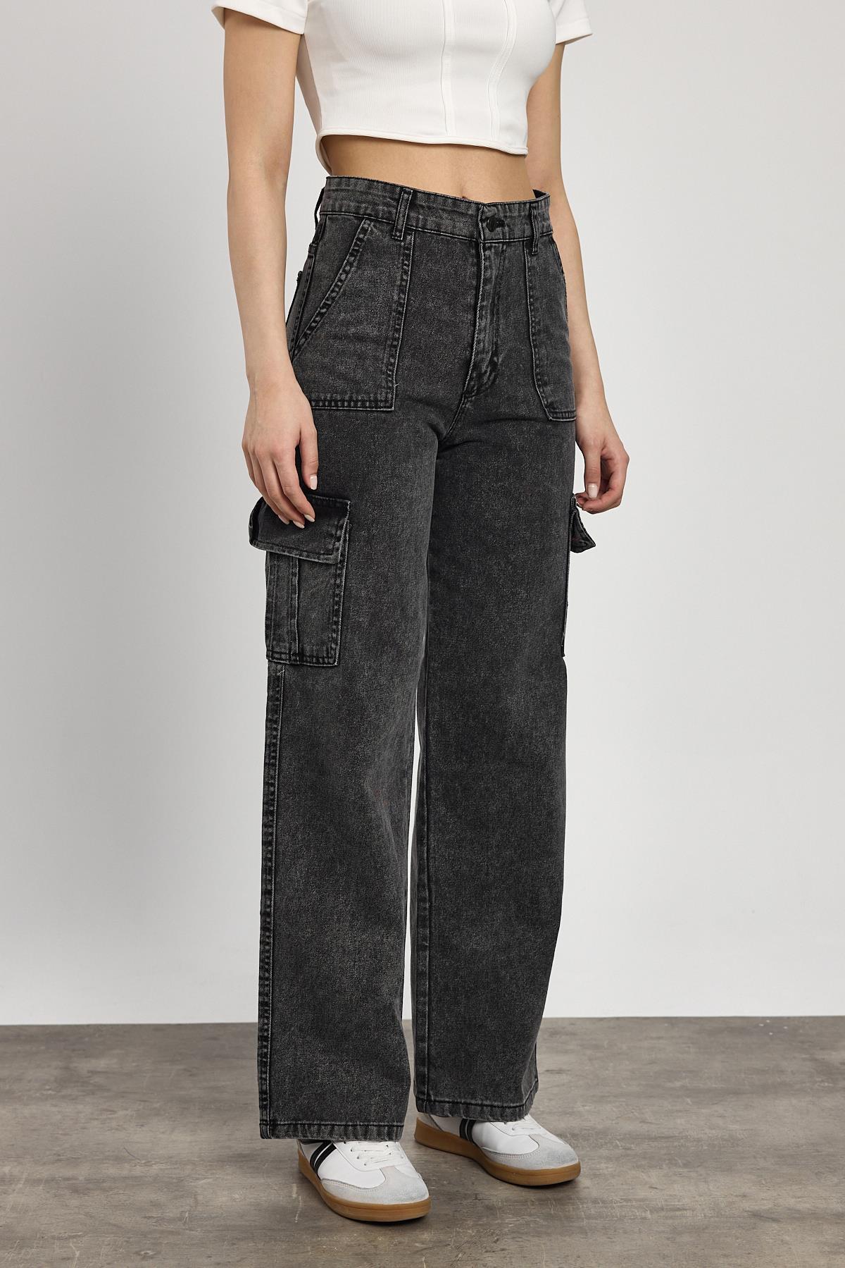 13107 Kargo Cep Dikişli Pantolon Füme - 3