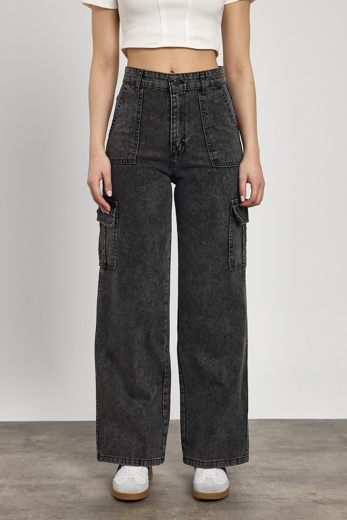 13107 Kargo Cep Dikişli Pantolon Füme - 2