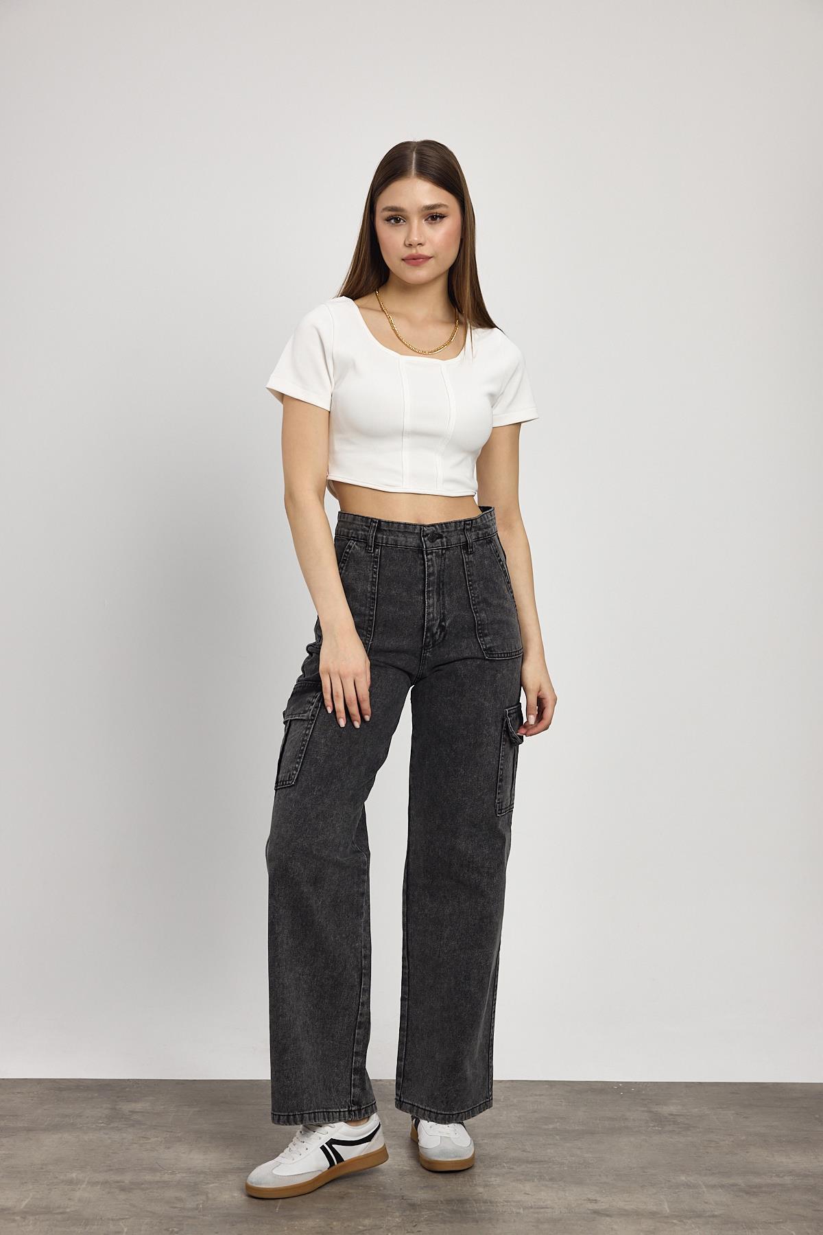 13107 Kargo Cep Dikişli Pantolon Füme - 8