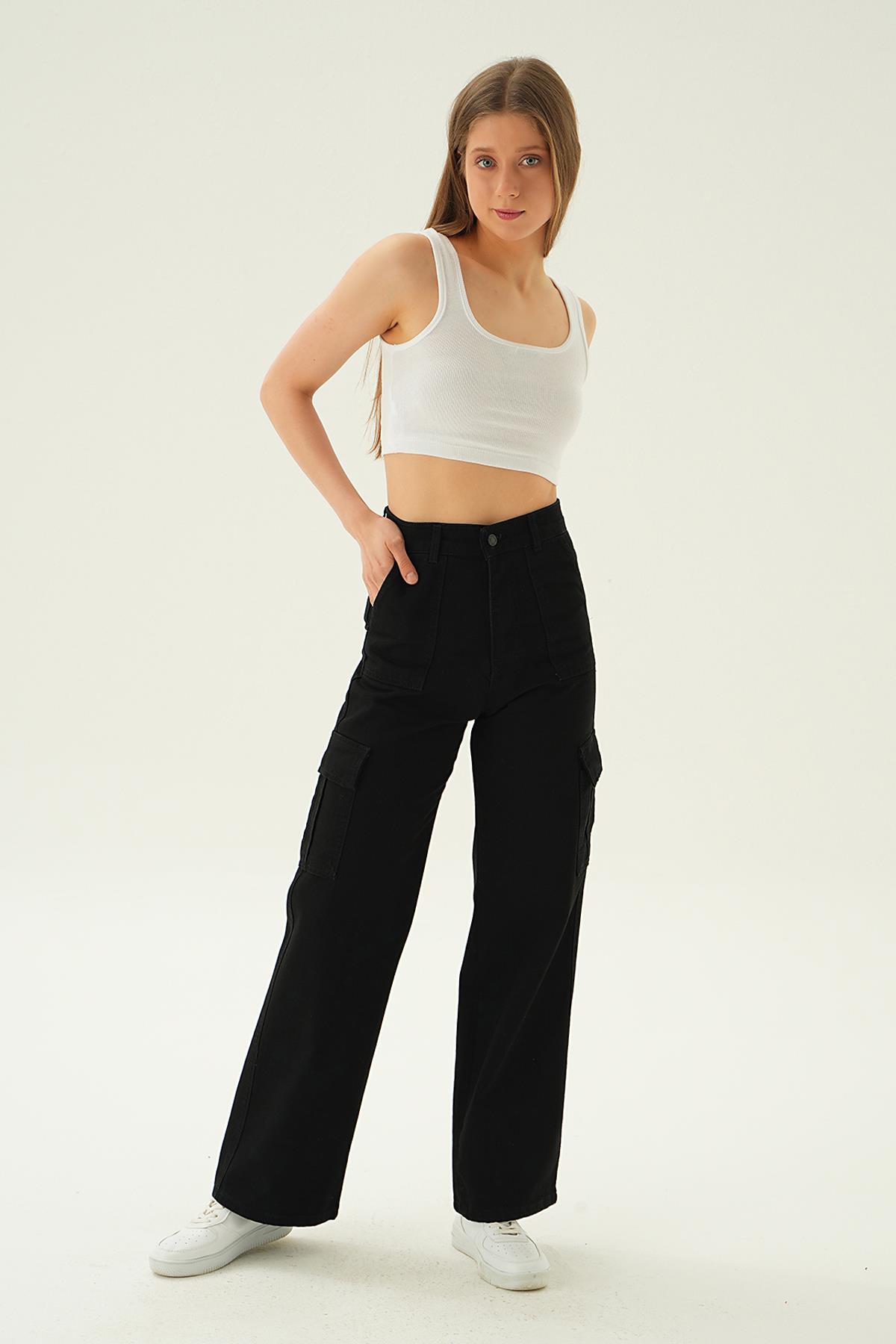 13107 Kargo Cep Dikişli Pantolon Siyah - RAYS