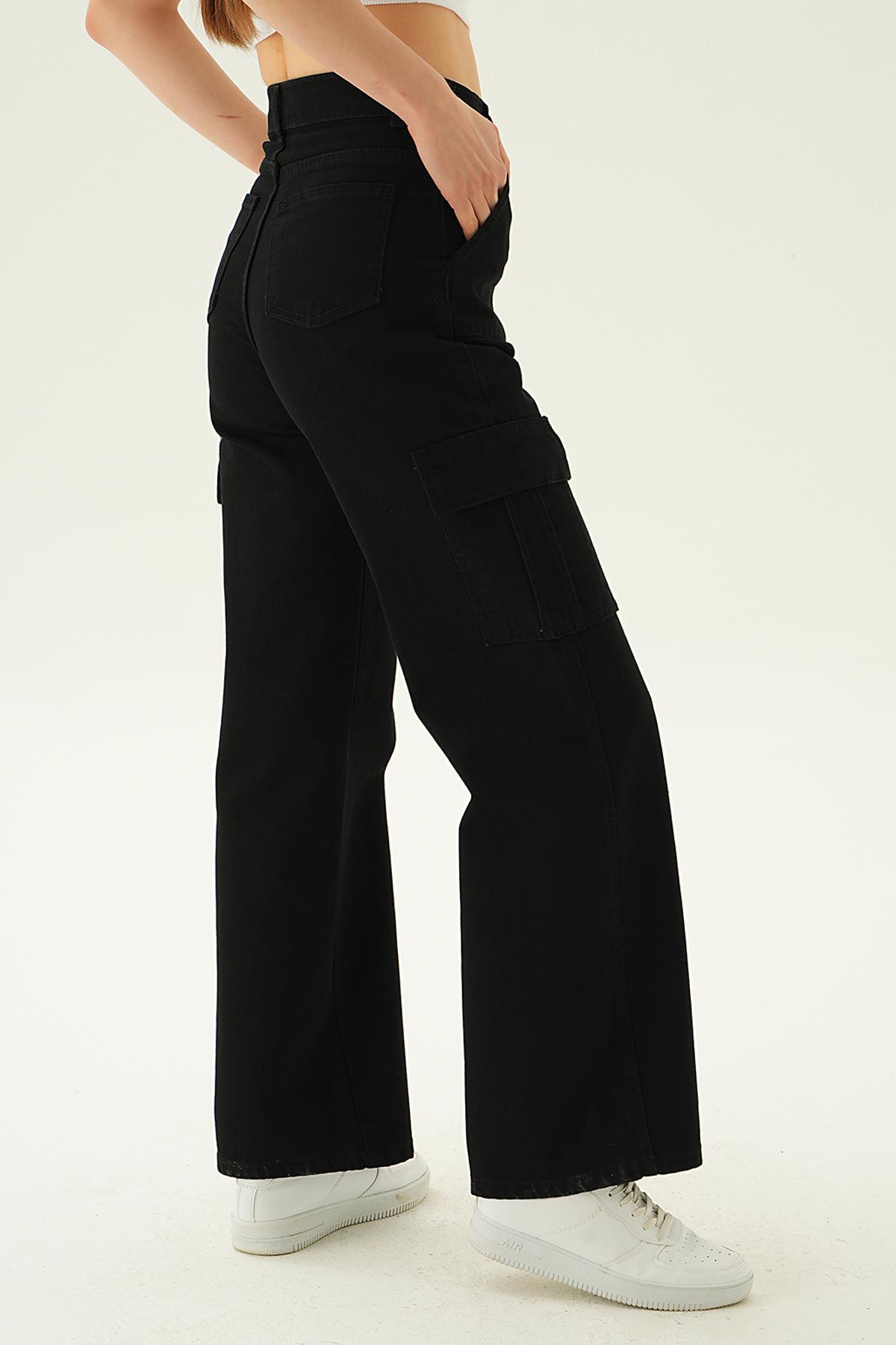 13107 Kargo Cep Dikişli Pantolon Siyah - RAYS