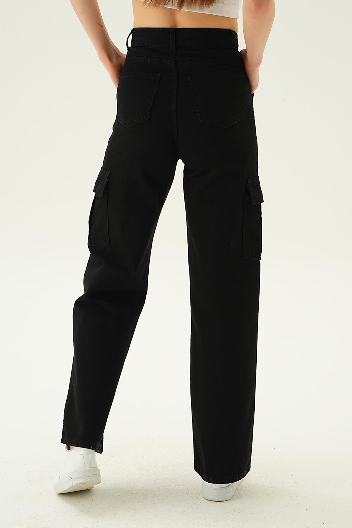 Siyah Kargo Cep Dikişli Pantolon 13107 - 2
