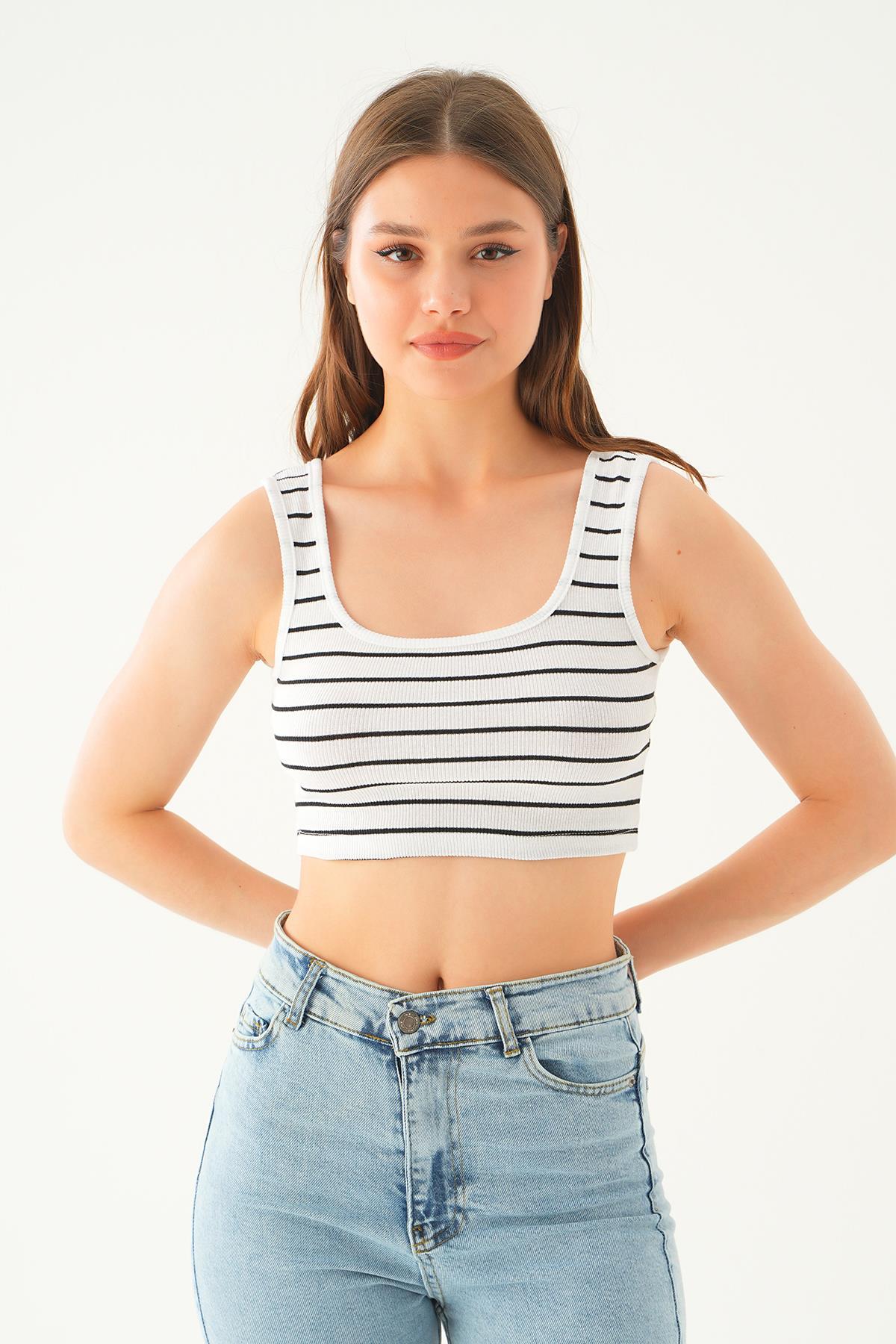 1317 Nakış Detay Atlet Beyaz-Siyah - 3