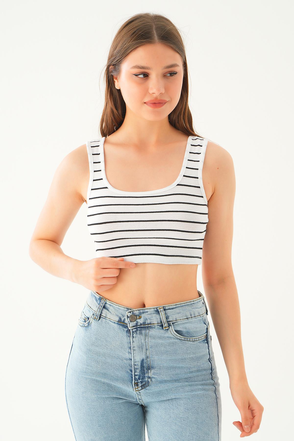 1317 Nakış Detay Atlet Beyaz-Siyah - 2