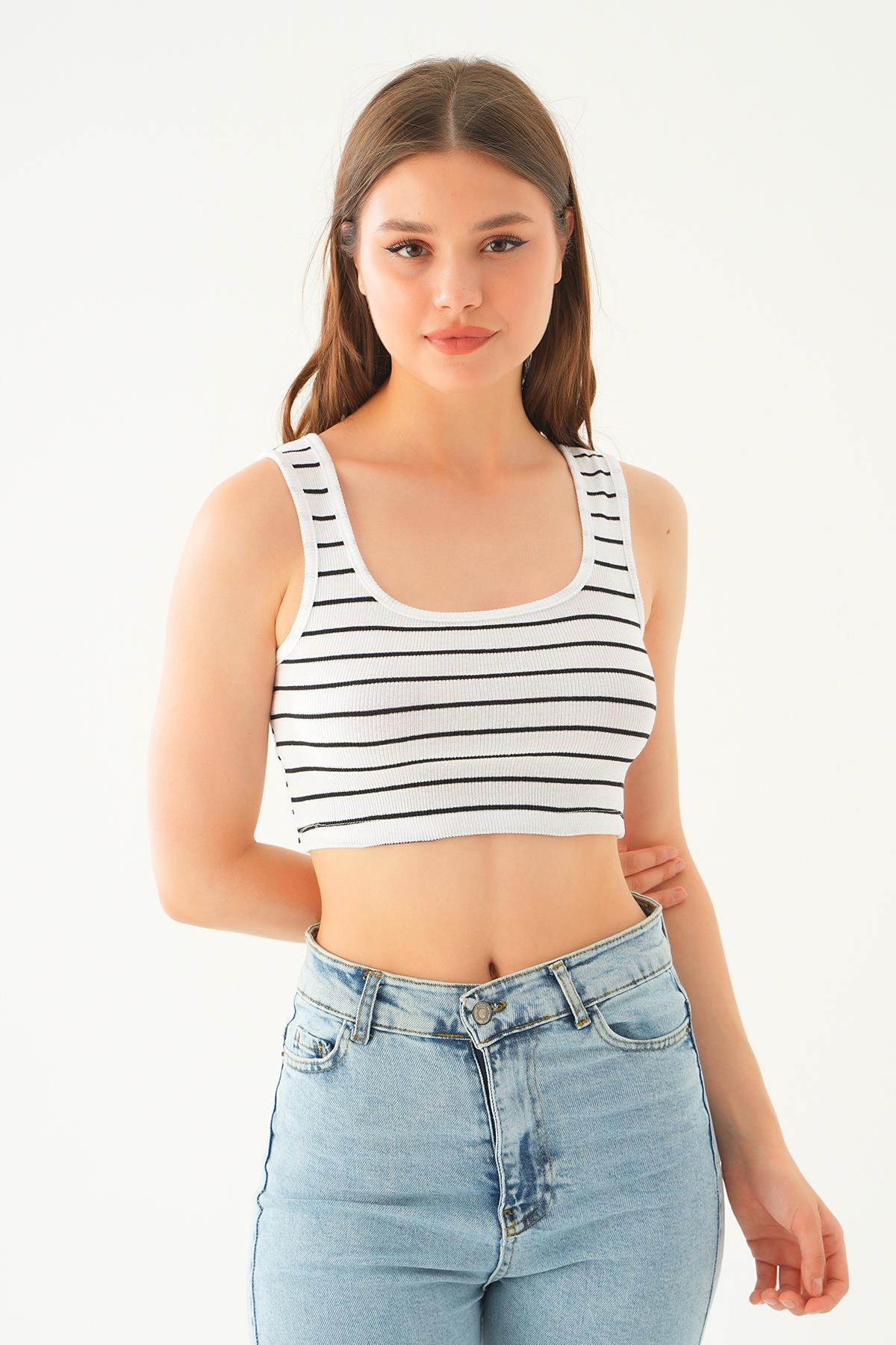 Beyaz-Siyah Çizgili Kare Atlet 1317 - 4