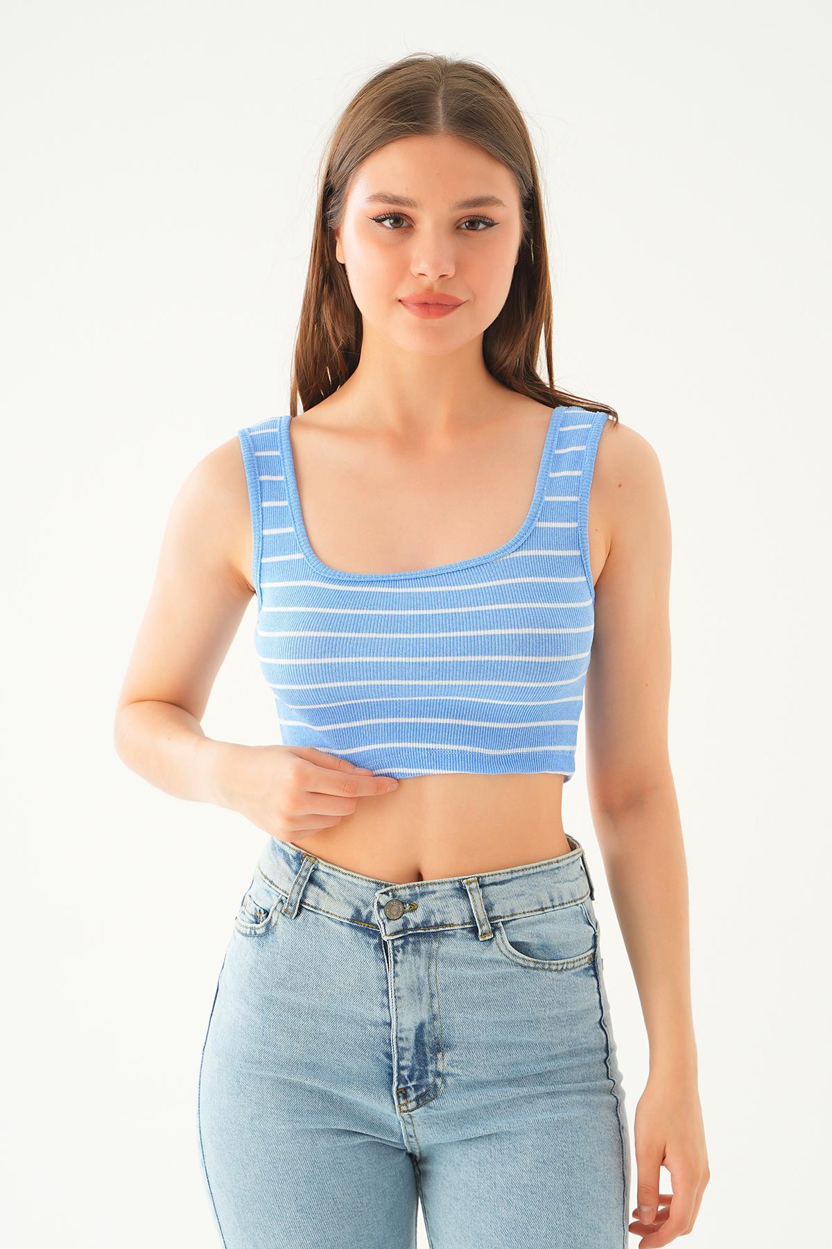 1317 Nakış Detay Atlet Mavi-Beyaz - 2