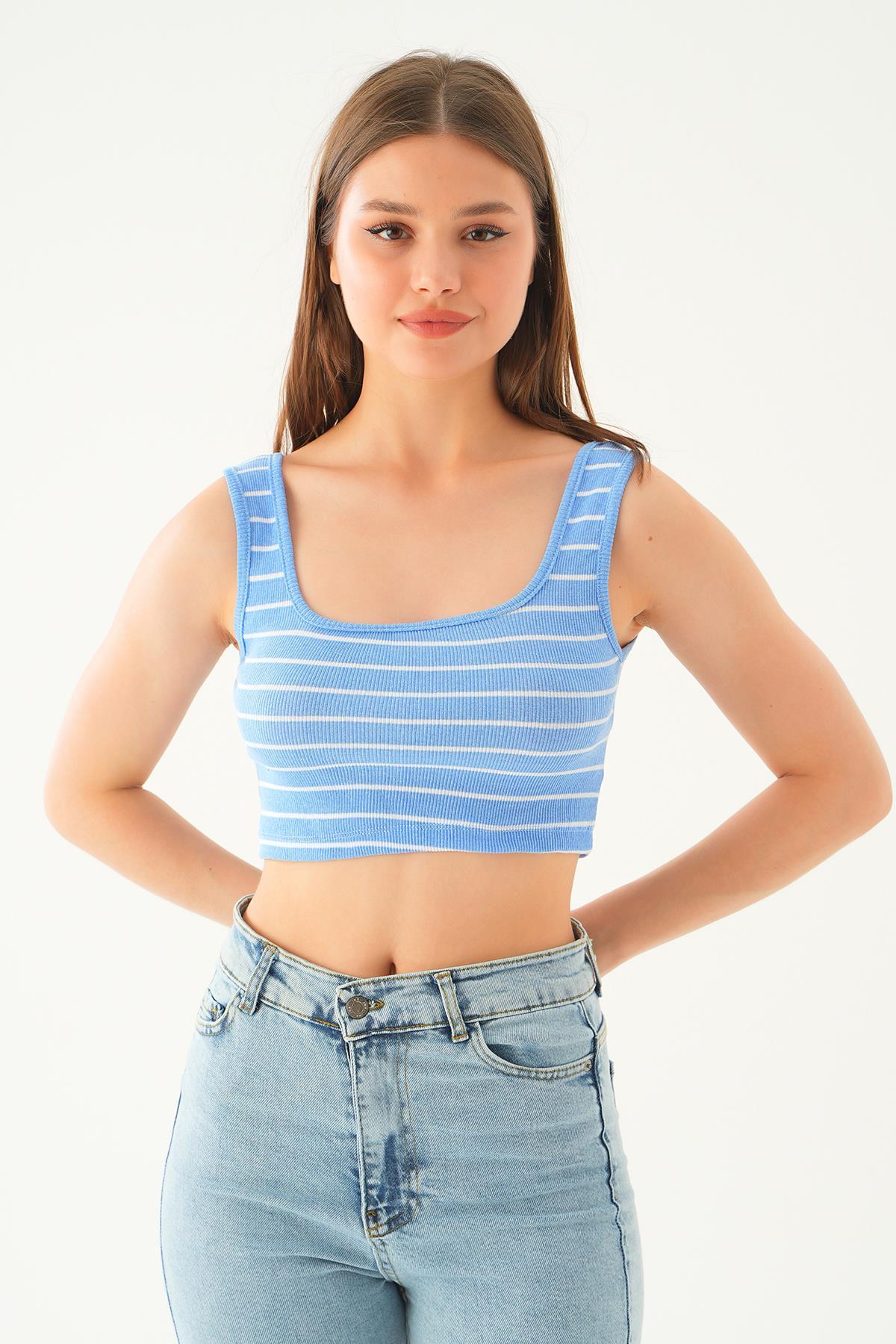 1317 Nakış Detay Atlet Mavi-Beyaz - 3