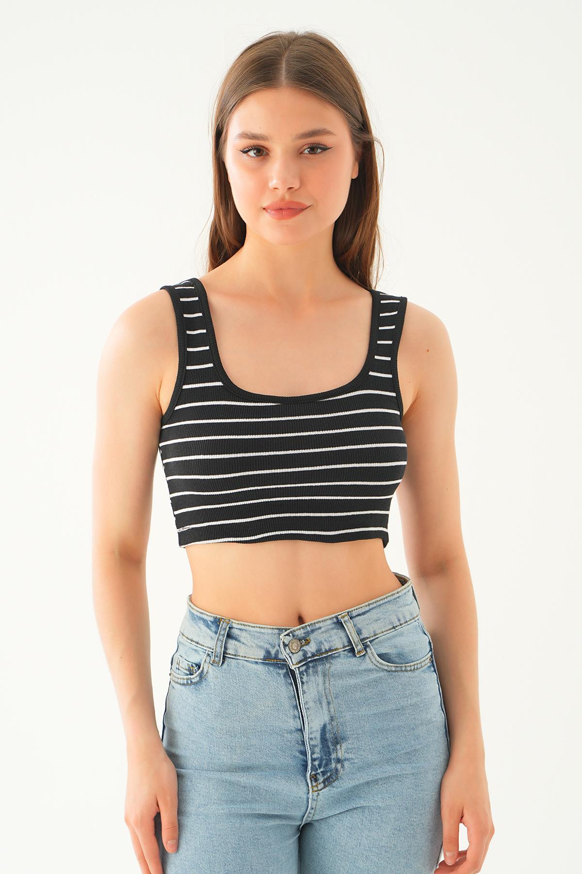 1317 Nakış Detay Atlet Siyah-Beyaz - 6