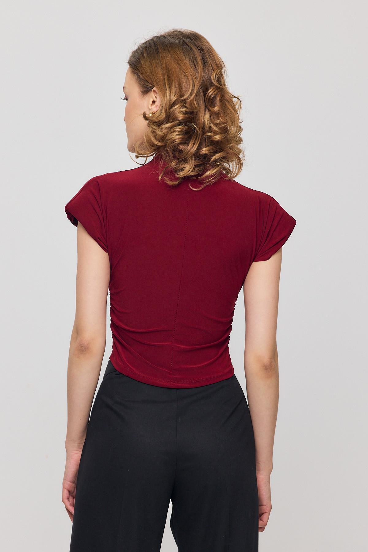 Bordo Vatkalı Kısa Bluz 13185 - 5
