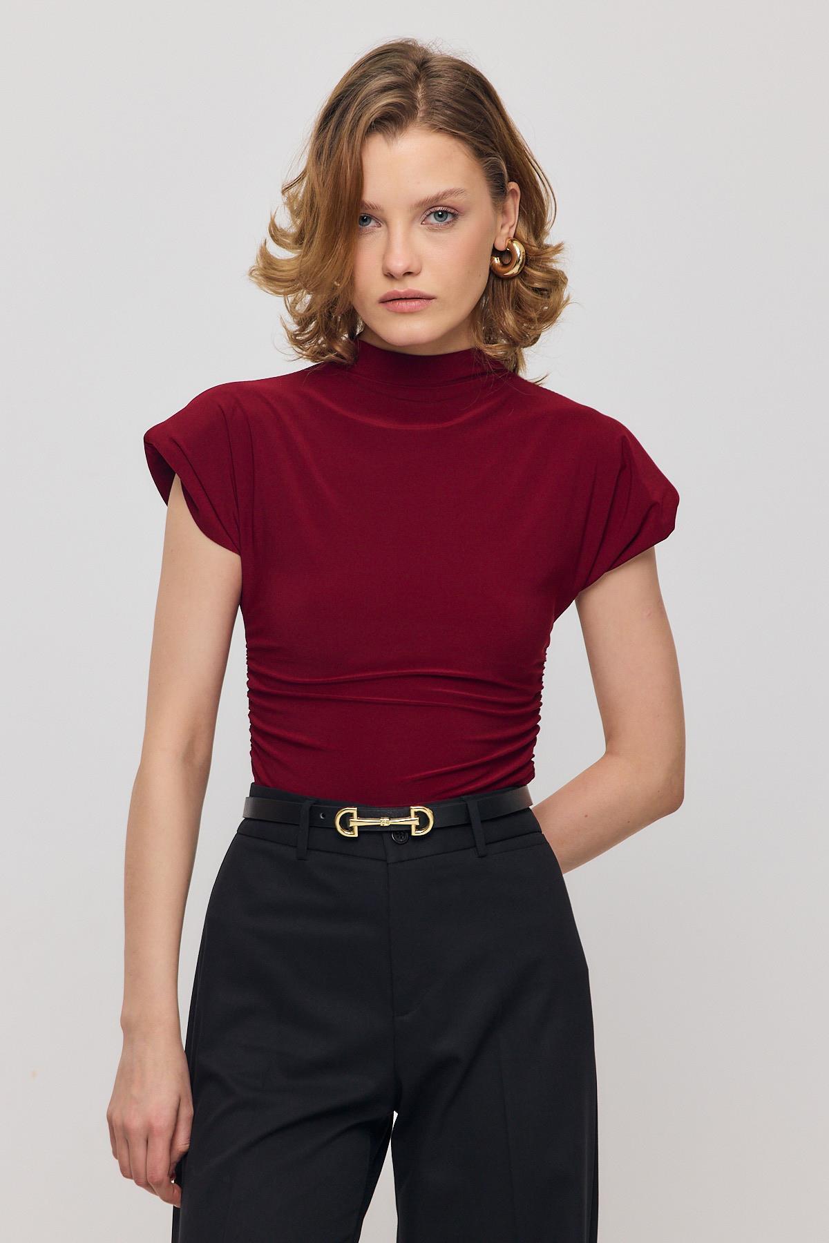 Bordo Vatkalı Kısa Bluz 13185 - 6