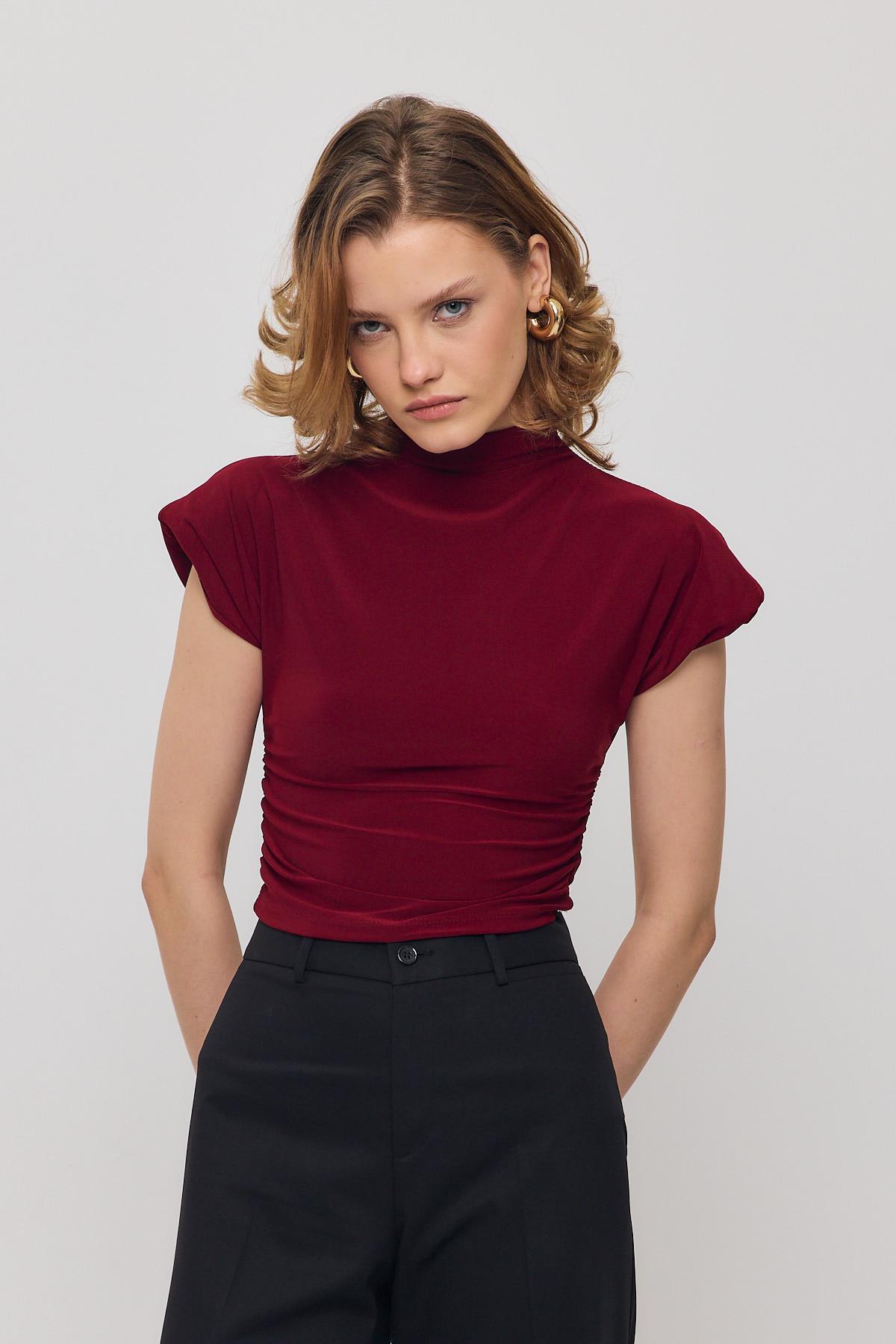 Bordo Vatkalı Kısa Bluz 13185 - 7