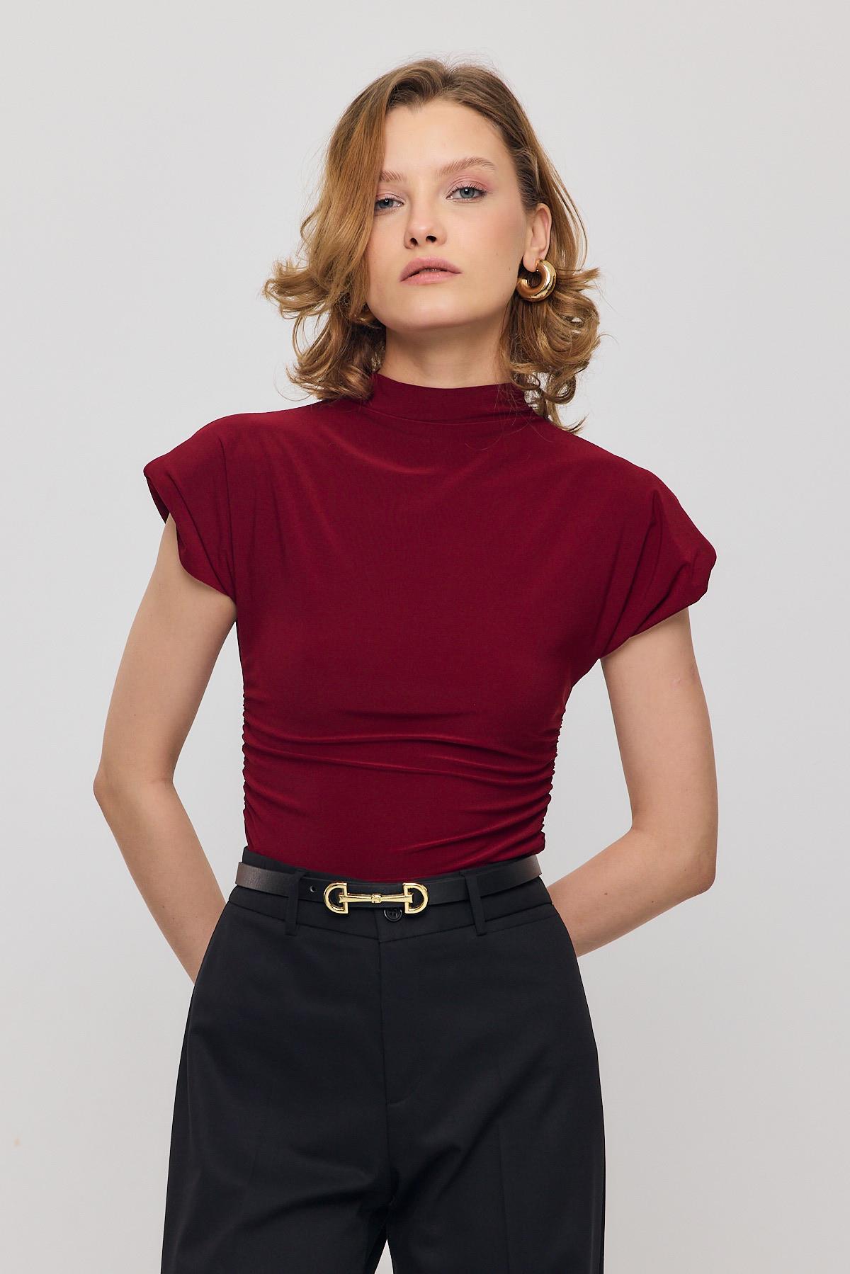 Bordo Vatkalı Kısa Bluz 13185 - 8