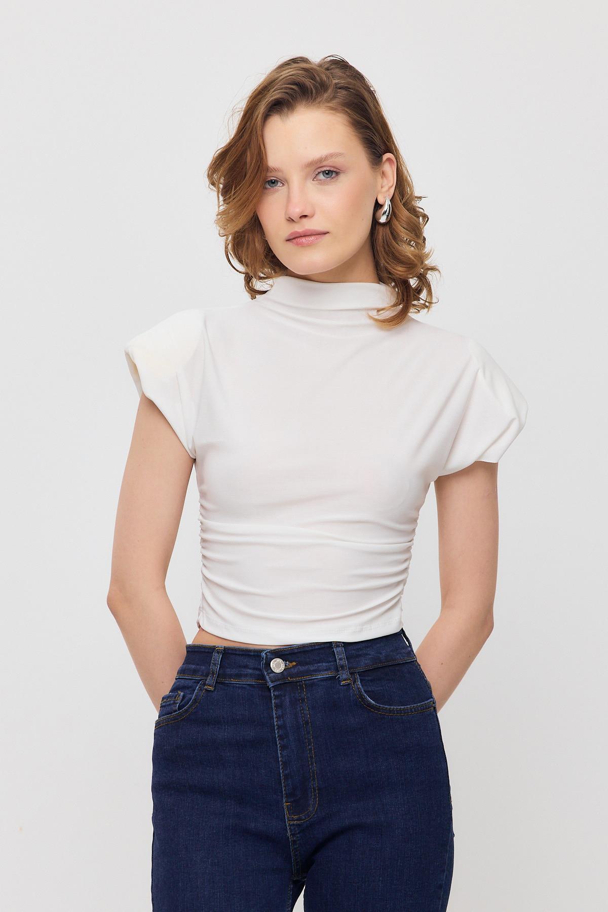 Ekru Vatkalı Kısa Bluz 13185 - 7